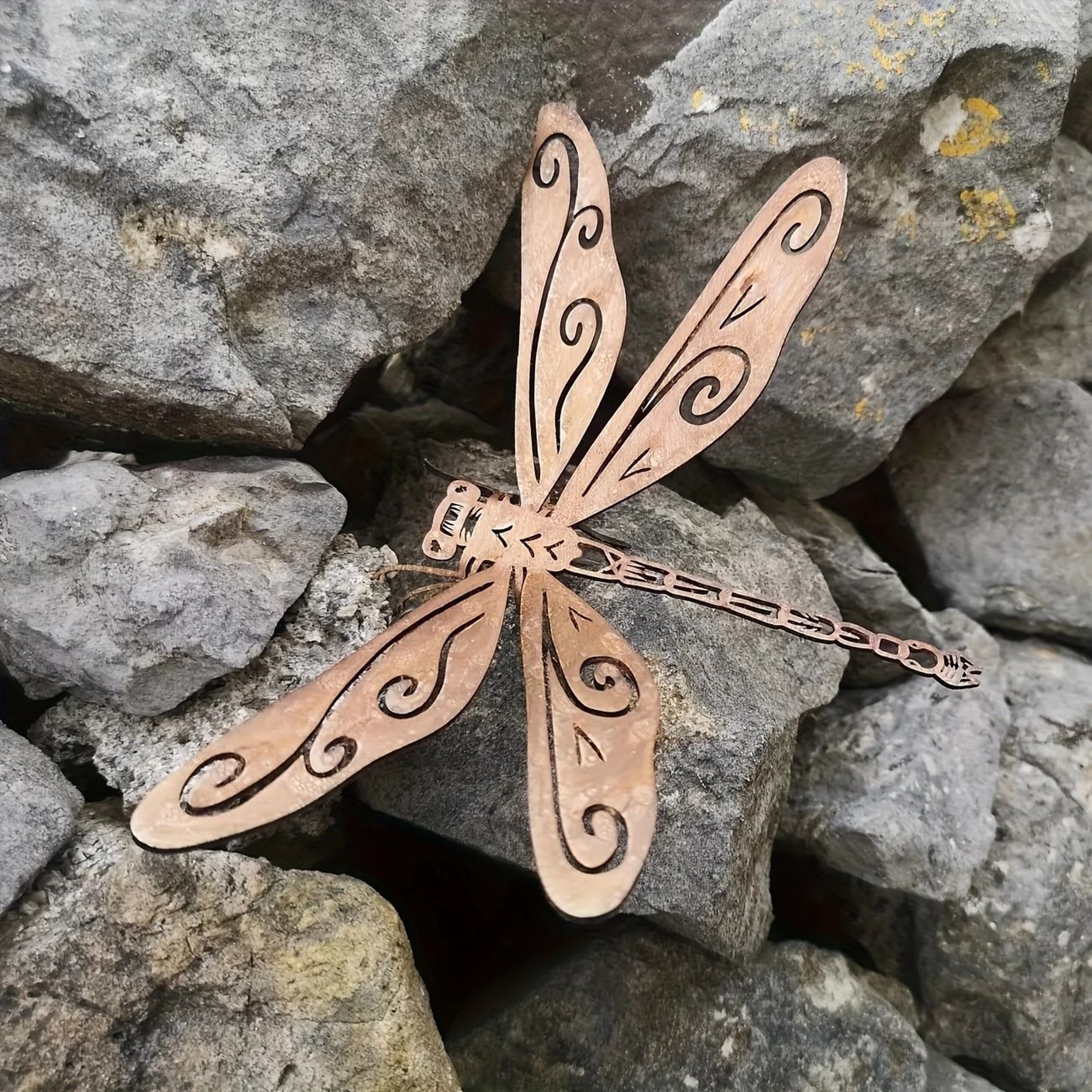 Rustic Metal Rust Dragonfly Garden Statue  Wrought Iron Yard Art  Fence Accent 5