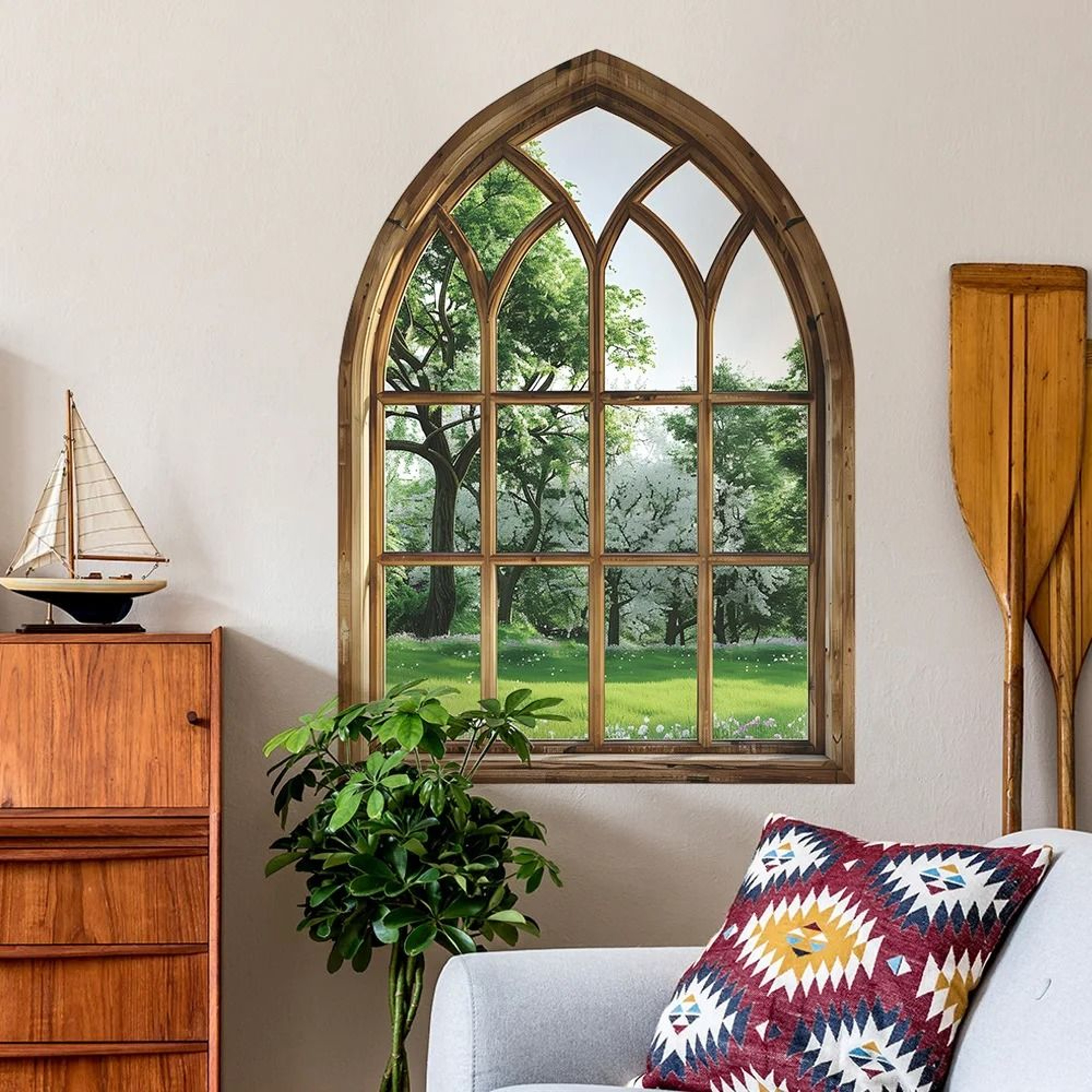 Arch False Window Green Plants Wall Sticker  3D Faux Window Botanical Wall Decal For Home  Office 0