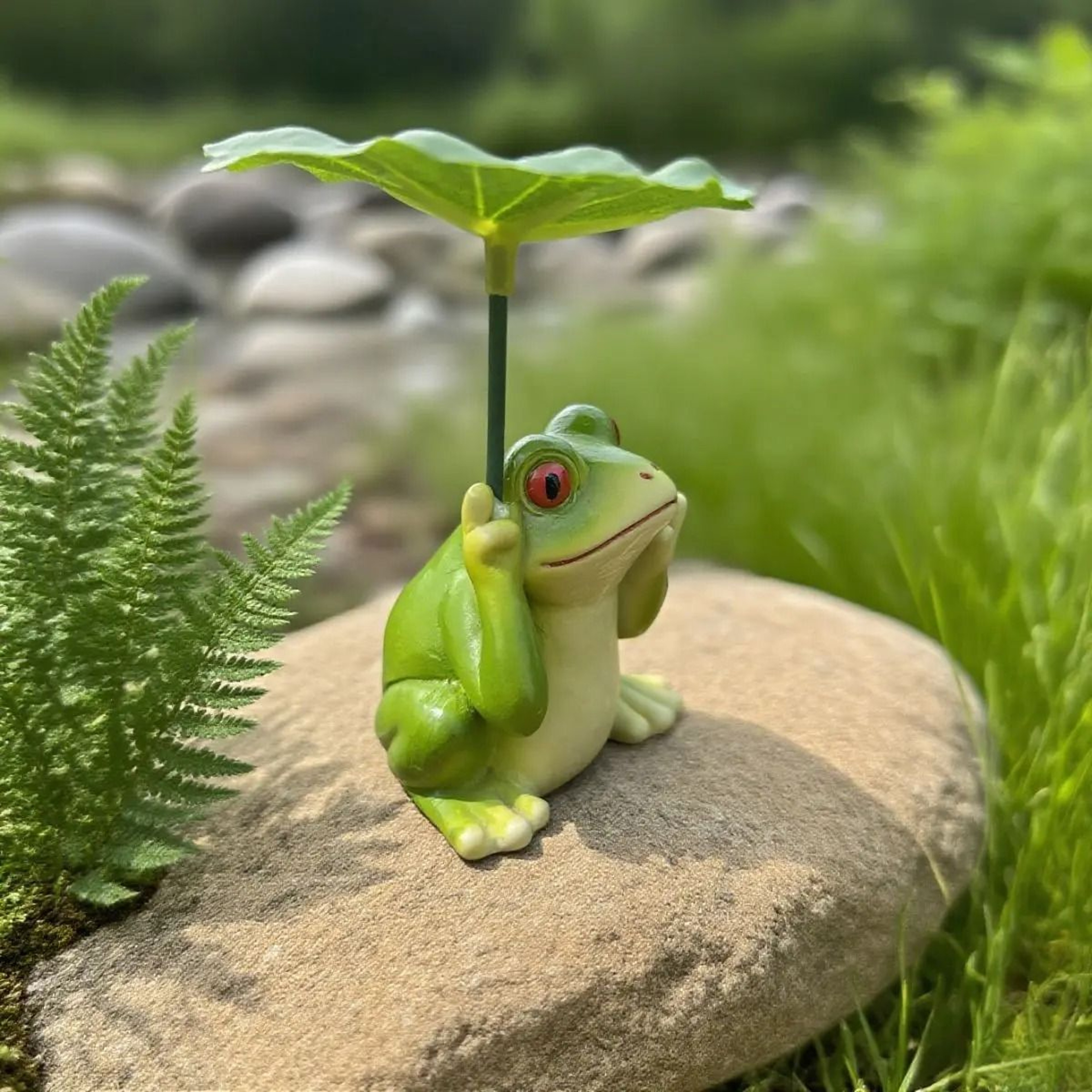 Garden Frog Statue With Lotus Leaf Umbrella  Whimsical Outdoor Resin Figurine For Patio  Yard Decor 3