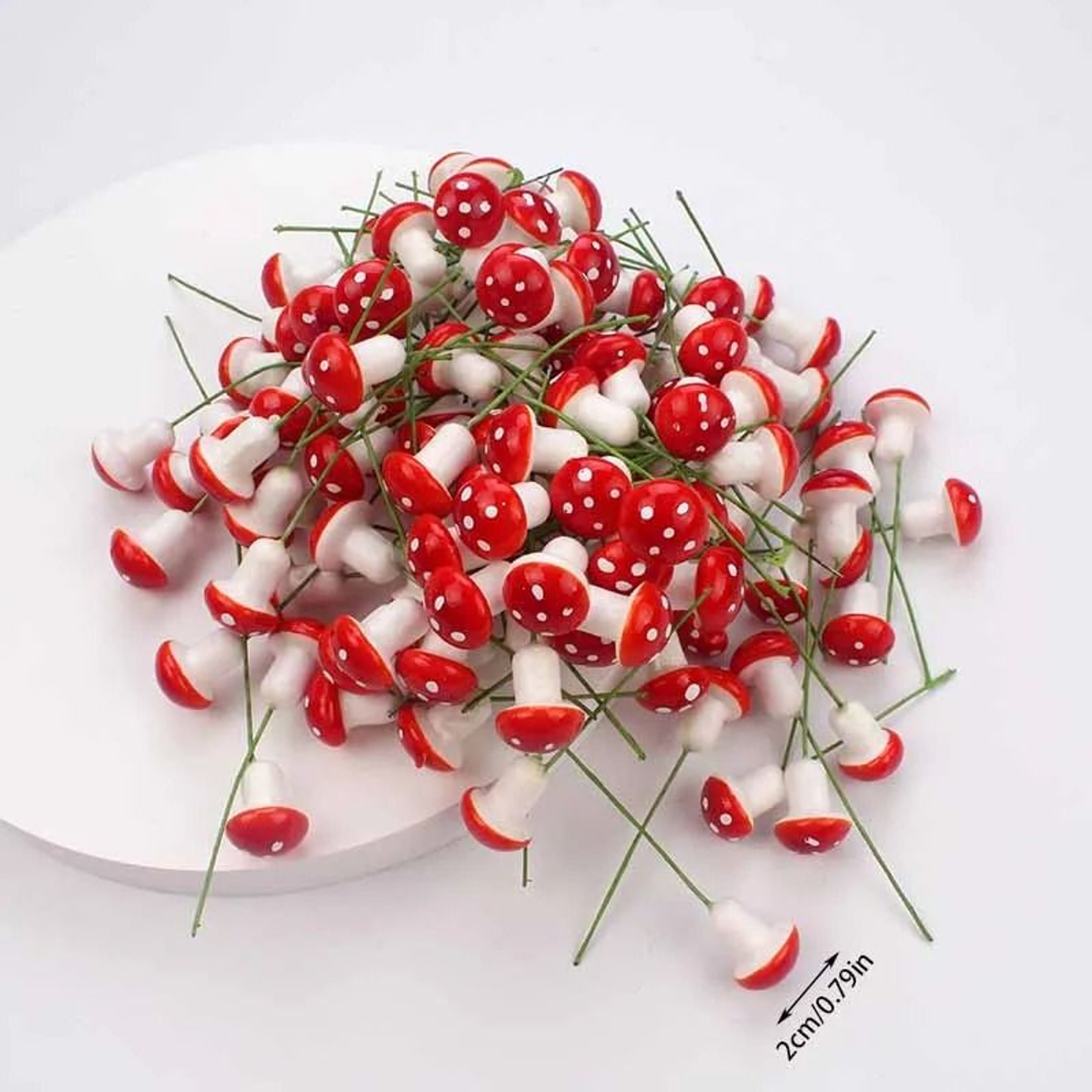 Red Dotted Mini Mushroom Garden Ornaments – 50 or 100 Piece DIY Miniature Fairy Garden and Bonsai Decor – view 1