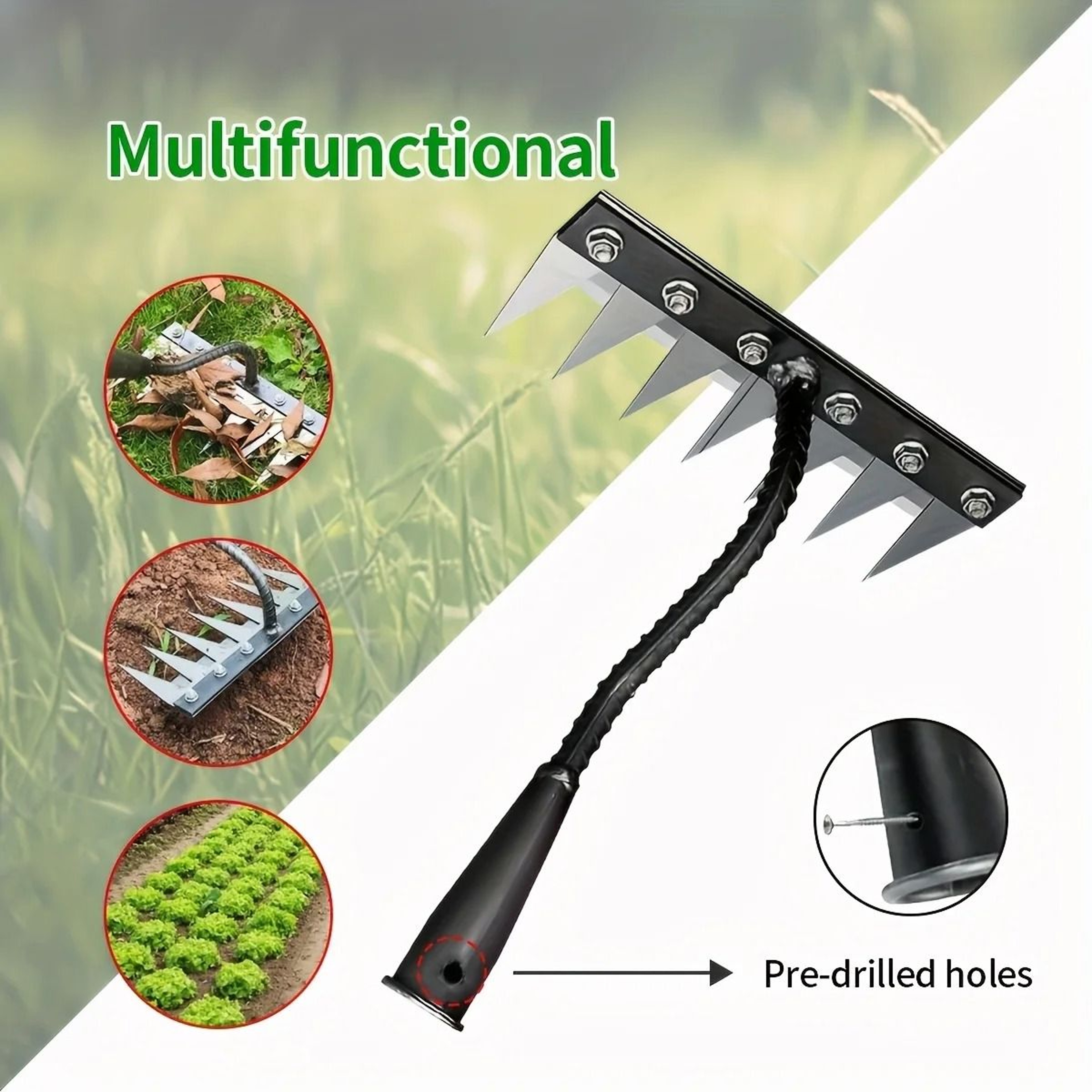 Heavy Duty 7 Teeth Steel Weeding Rake  Multifunctional Garden Hoe Tool Head For Soil Loosening And  5