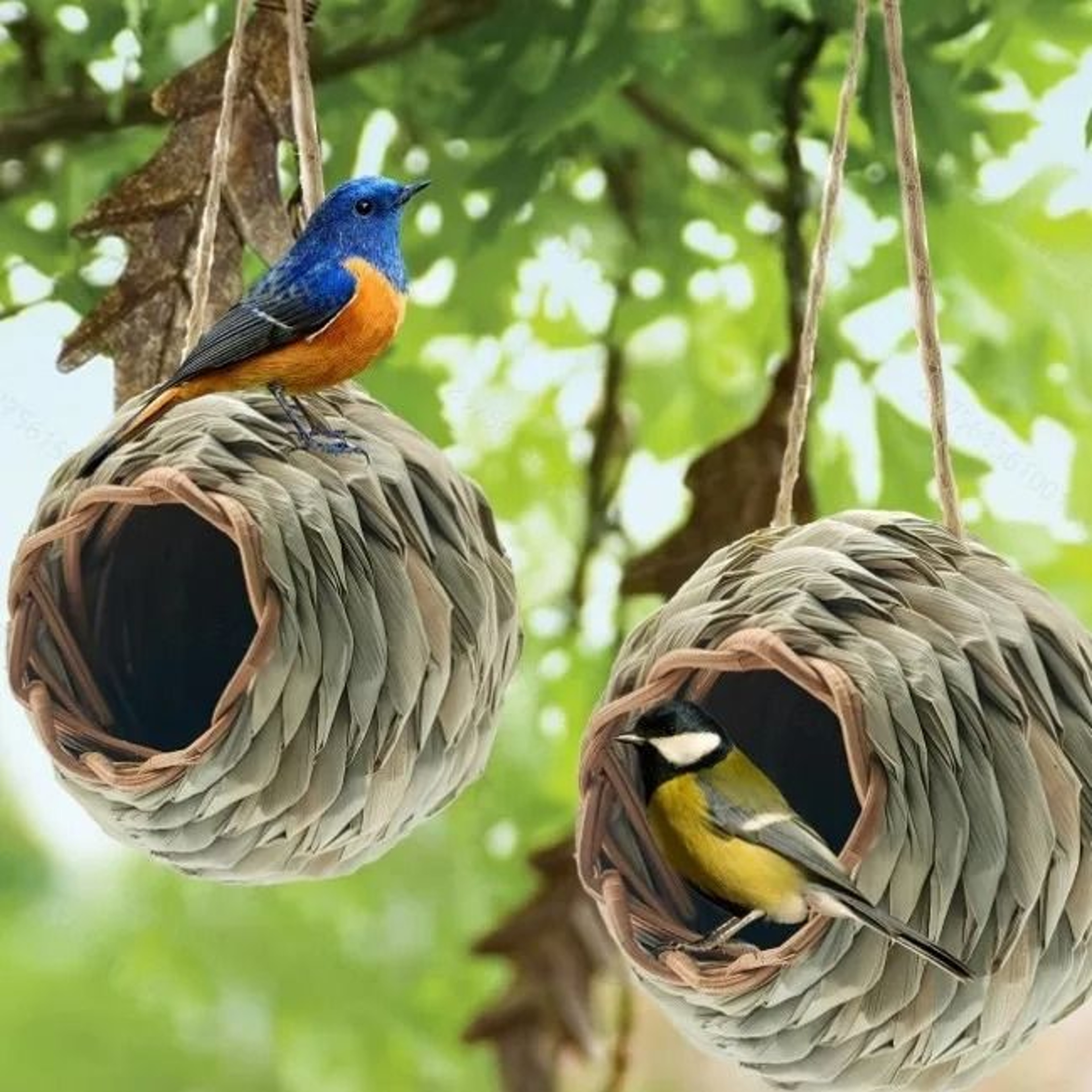 Round Natural Grass Bird Nest House  Handwoven Hanging Outdoor Shelter And Garden Decoration 0