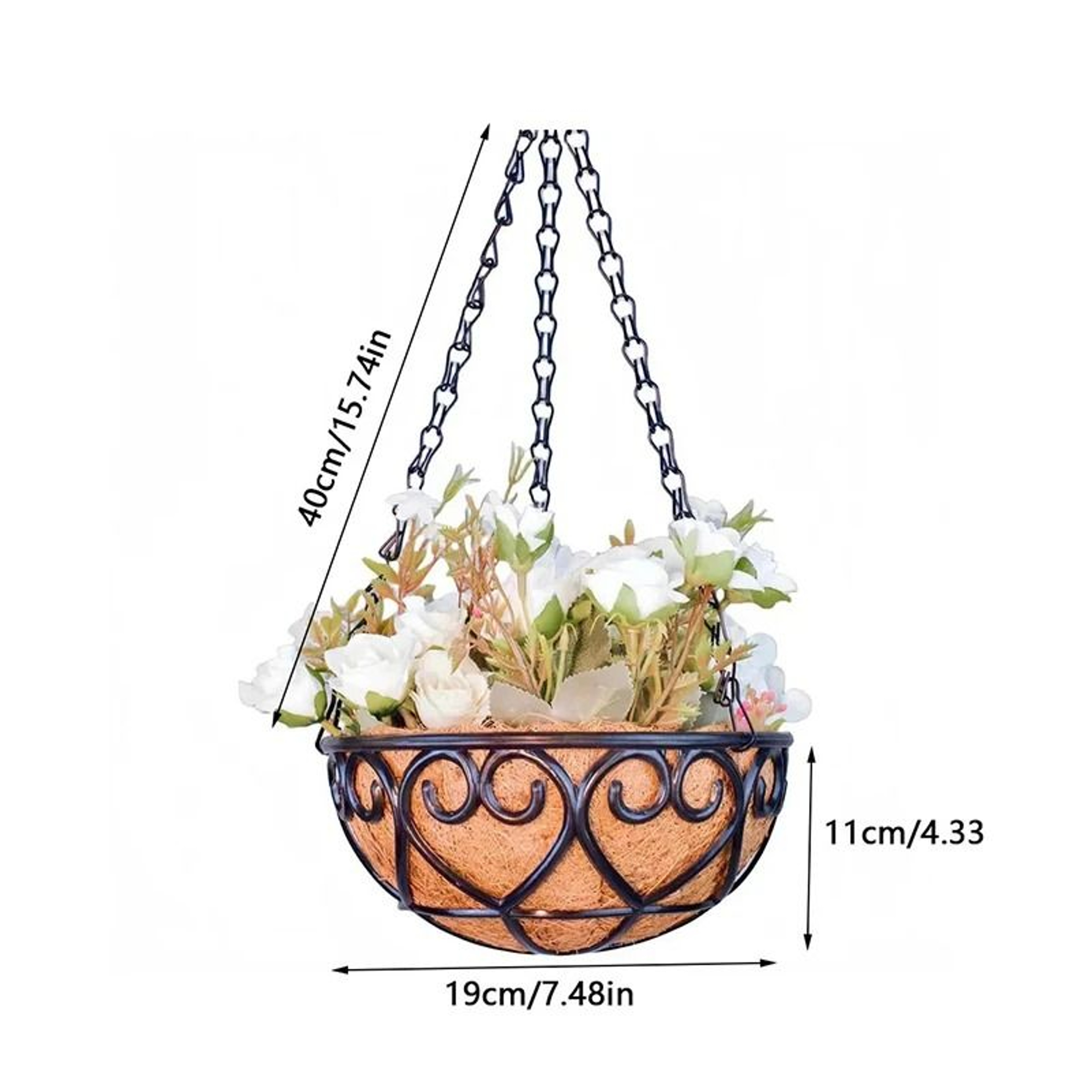 Hanging Round Coconut Planter Basket  Iron Chain Coco Coir Flowerpot 2