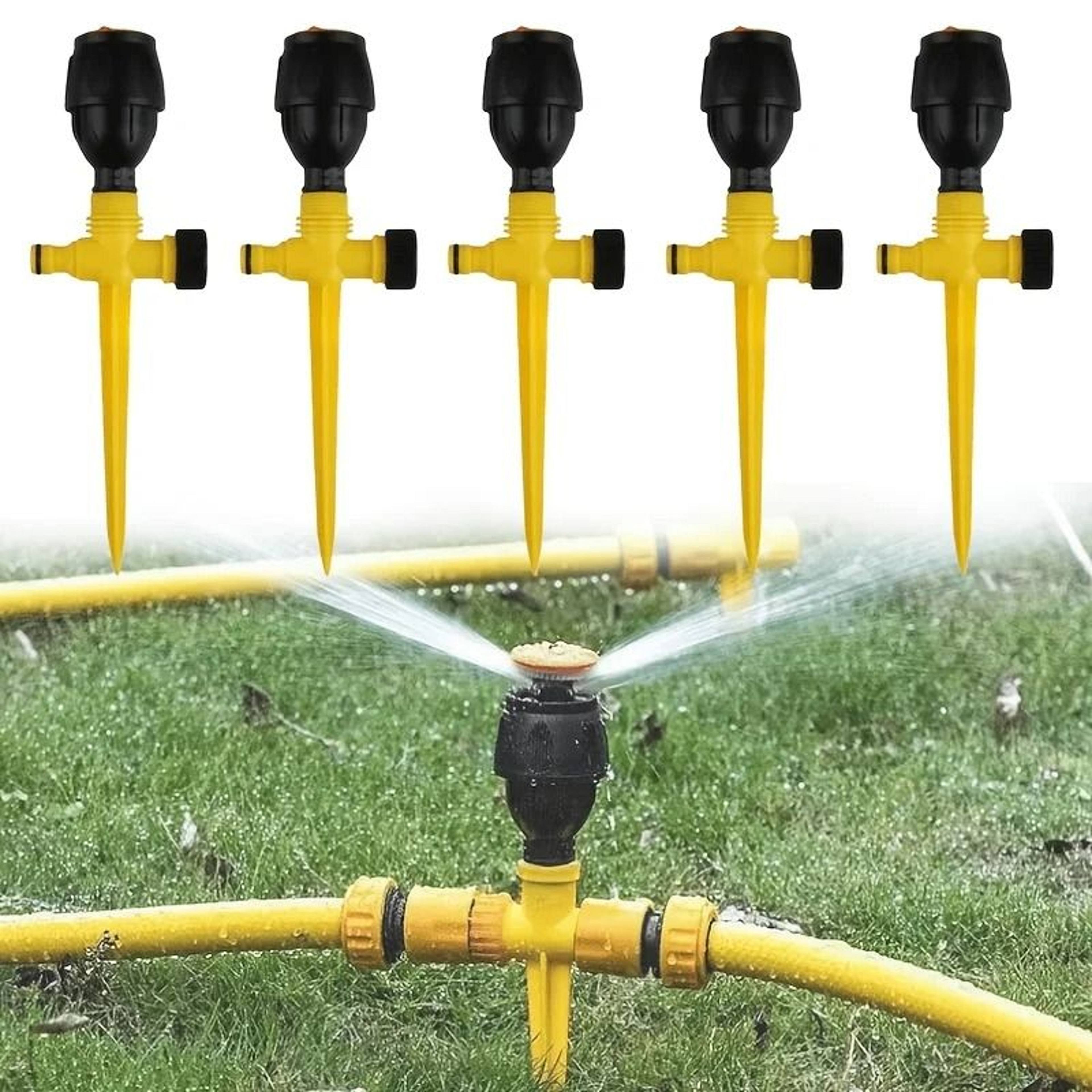 360 Automatic Rotating Lawn Sprinkler Set  Linkable Ground Spike Irrigation Sprinkler 0