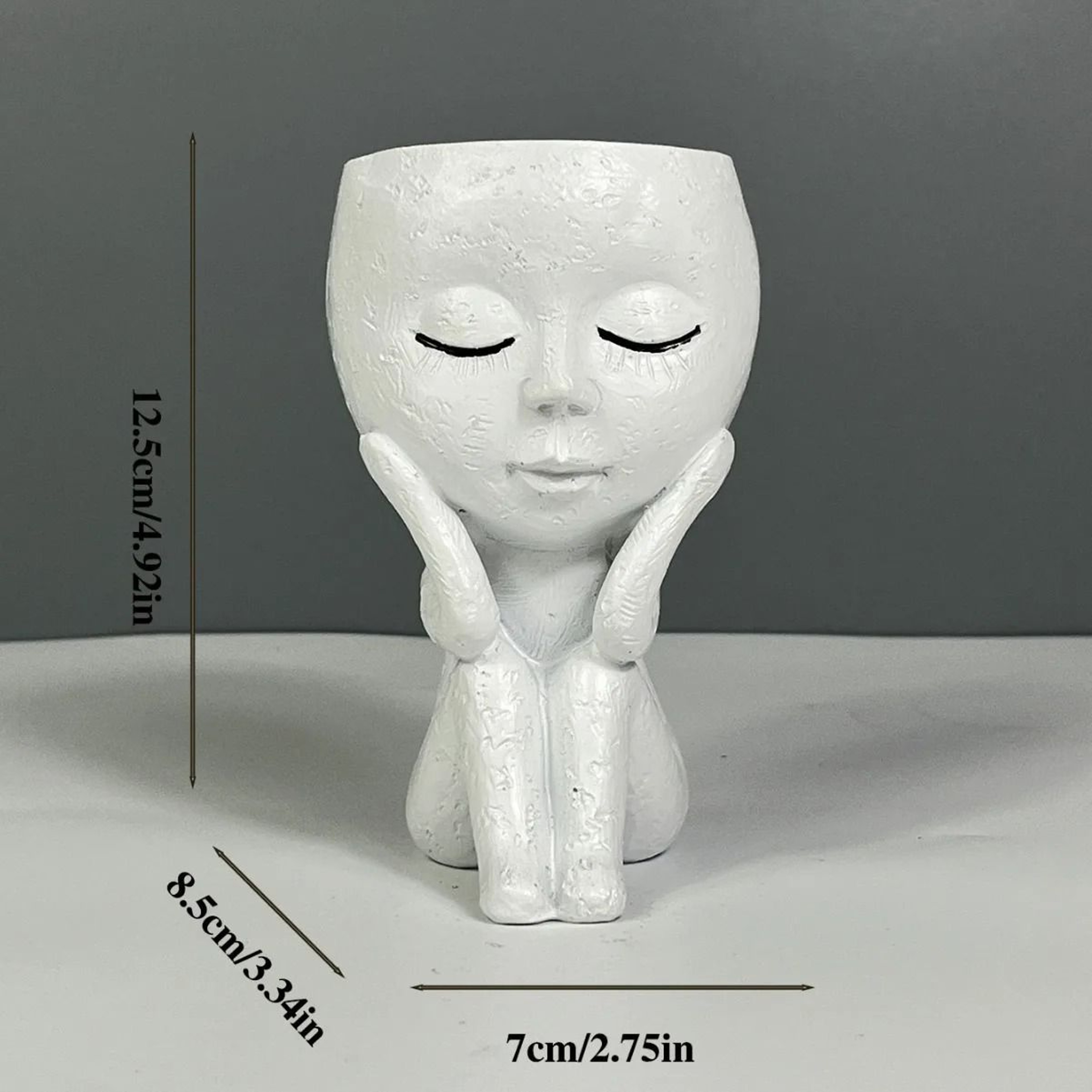 Cute Thinking Human Face Planter Pot – Closed Eyes Resin Succulent Planter Figurine Vase – view 1
