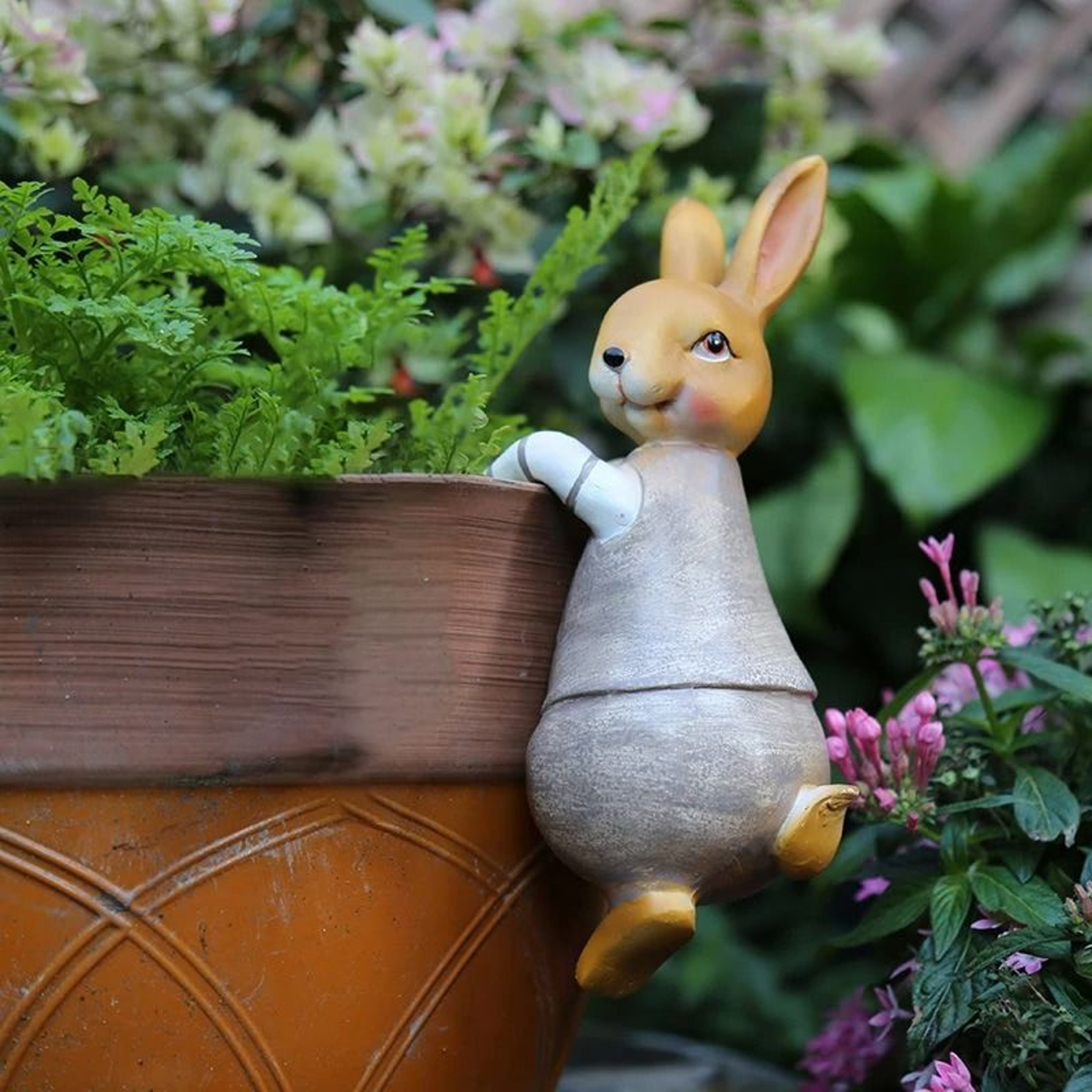 Cute Resin Rabbit  Frog Garden Statue  DIY Outdoor Bonsai  Flowerpot Hanging Ornament 6