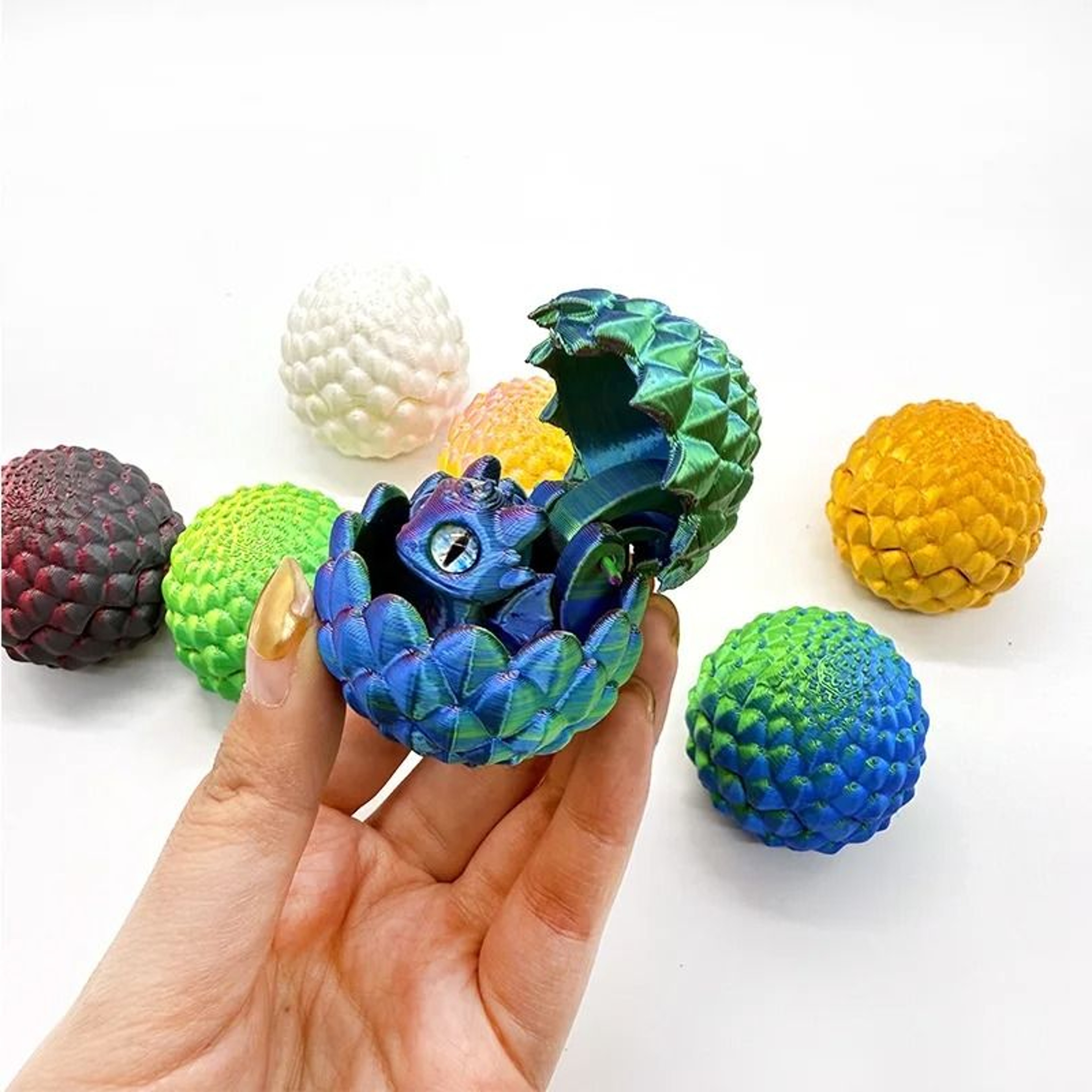 3D Printed Hatching Dragon In Egg Statue  Articulated Fantasy Dragon Figure  Modern Desktop Ornamen 0