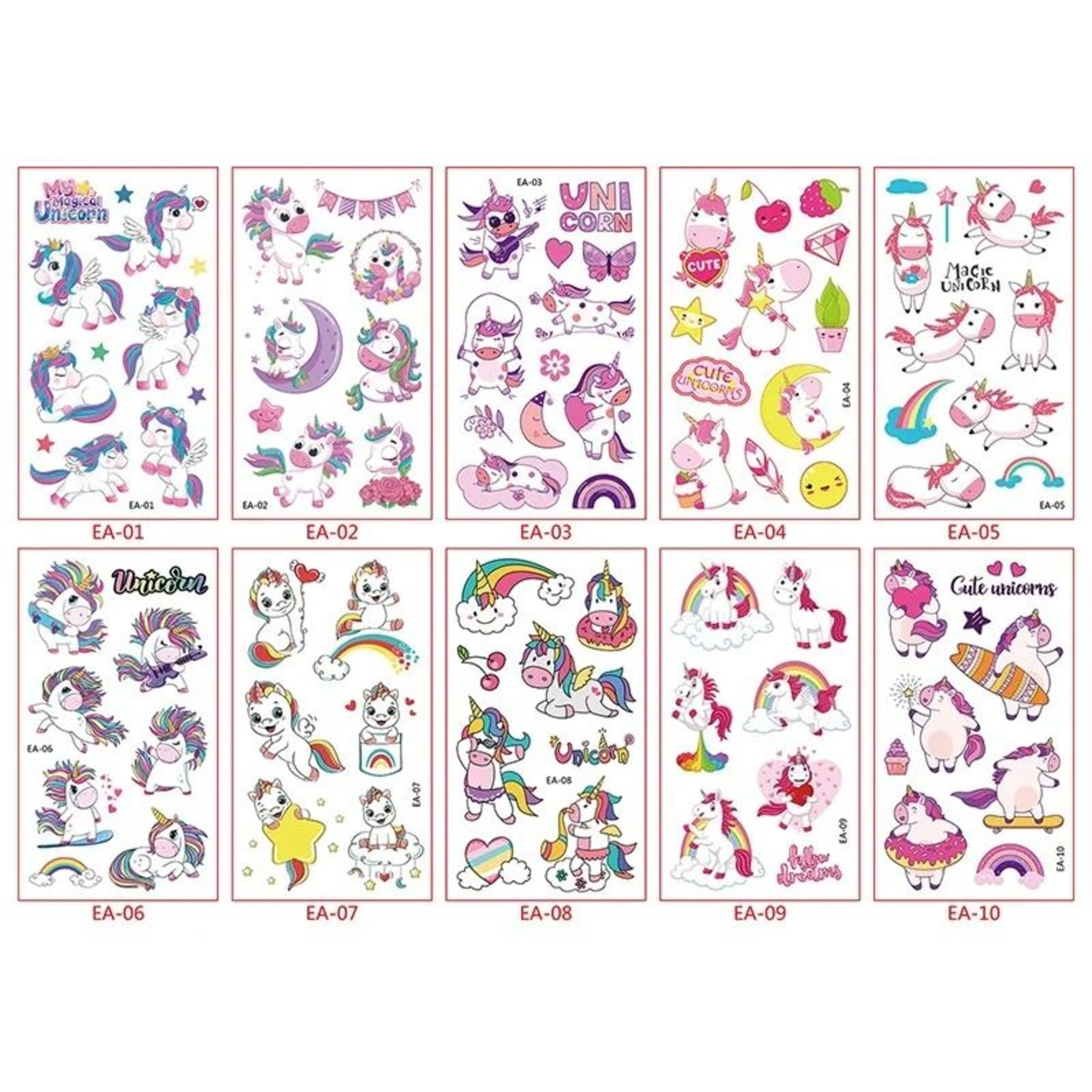 Unicorn Temporary Tattoo Stickers 10 Sheets  Waterproof Cartoon Fake Tattoos For Kids Birthday  Bab 5