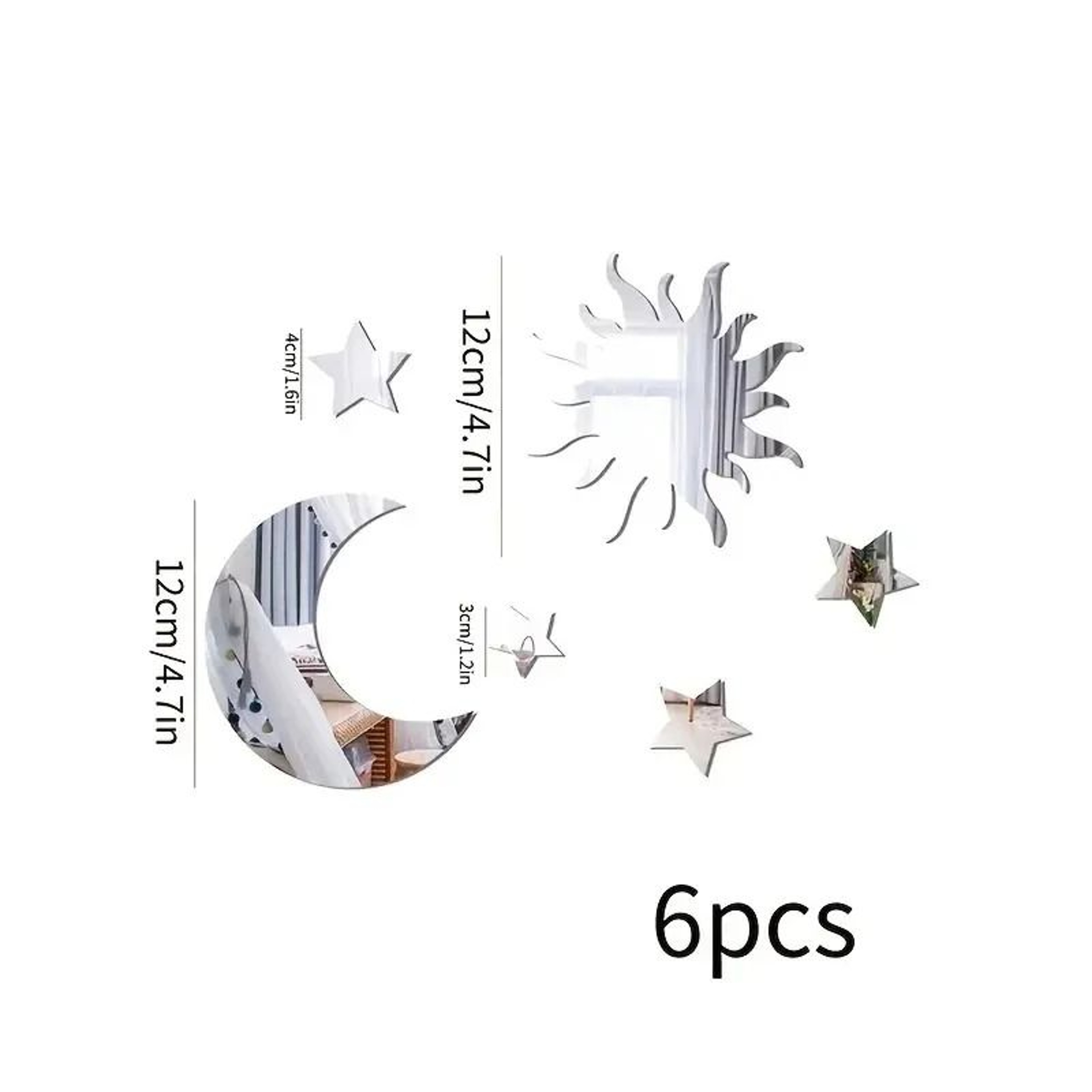 6 PCS Star & Moon Combination Mirror Wall Stickers – Acrylic Decal Set for Bedroom, Living Room & Holiday Party Decor – view 8