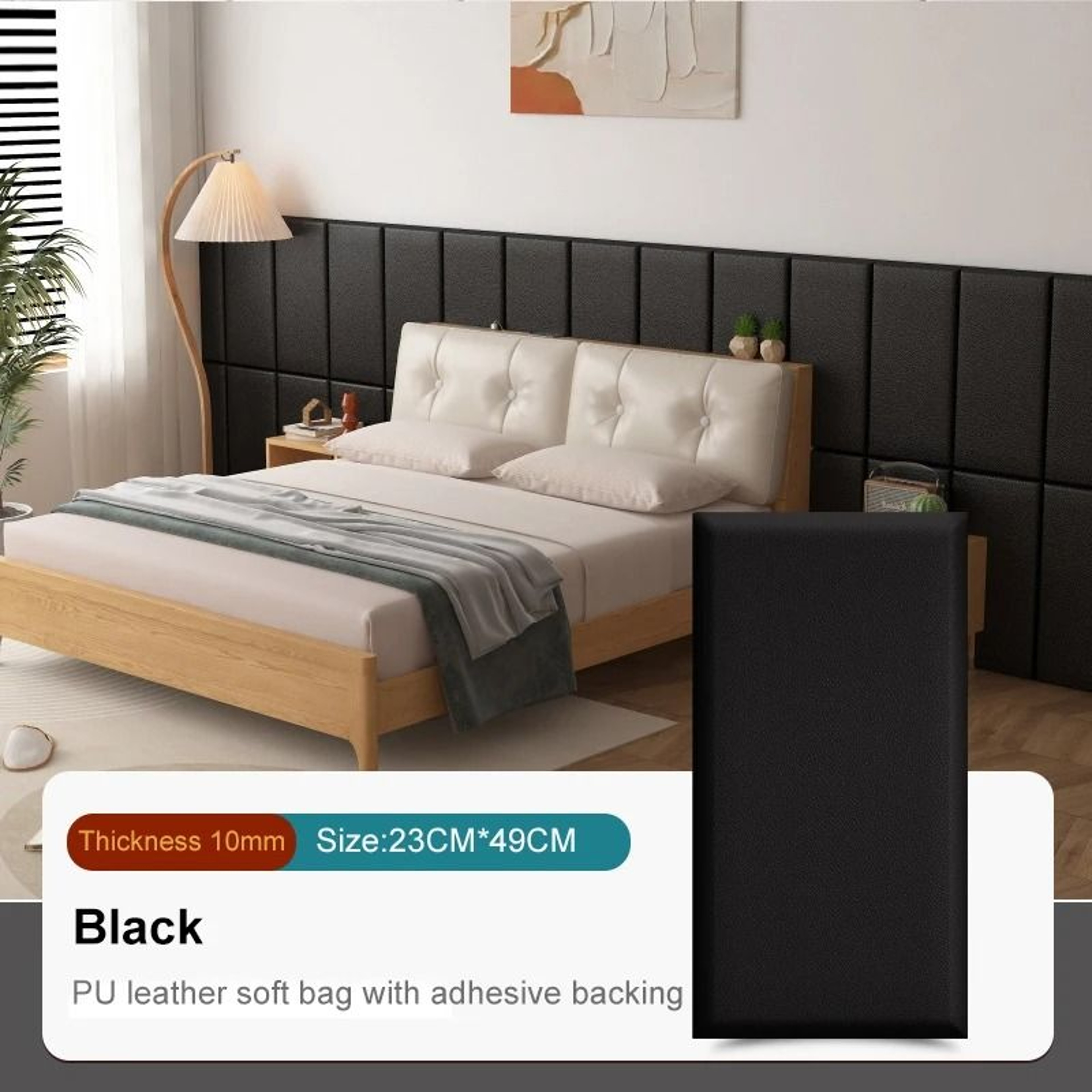 5 Pcs 3D Anti Collision Wall Padding Peel And Stick Upholstered Panels Soft PU Leather Headboard Fo 7