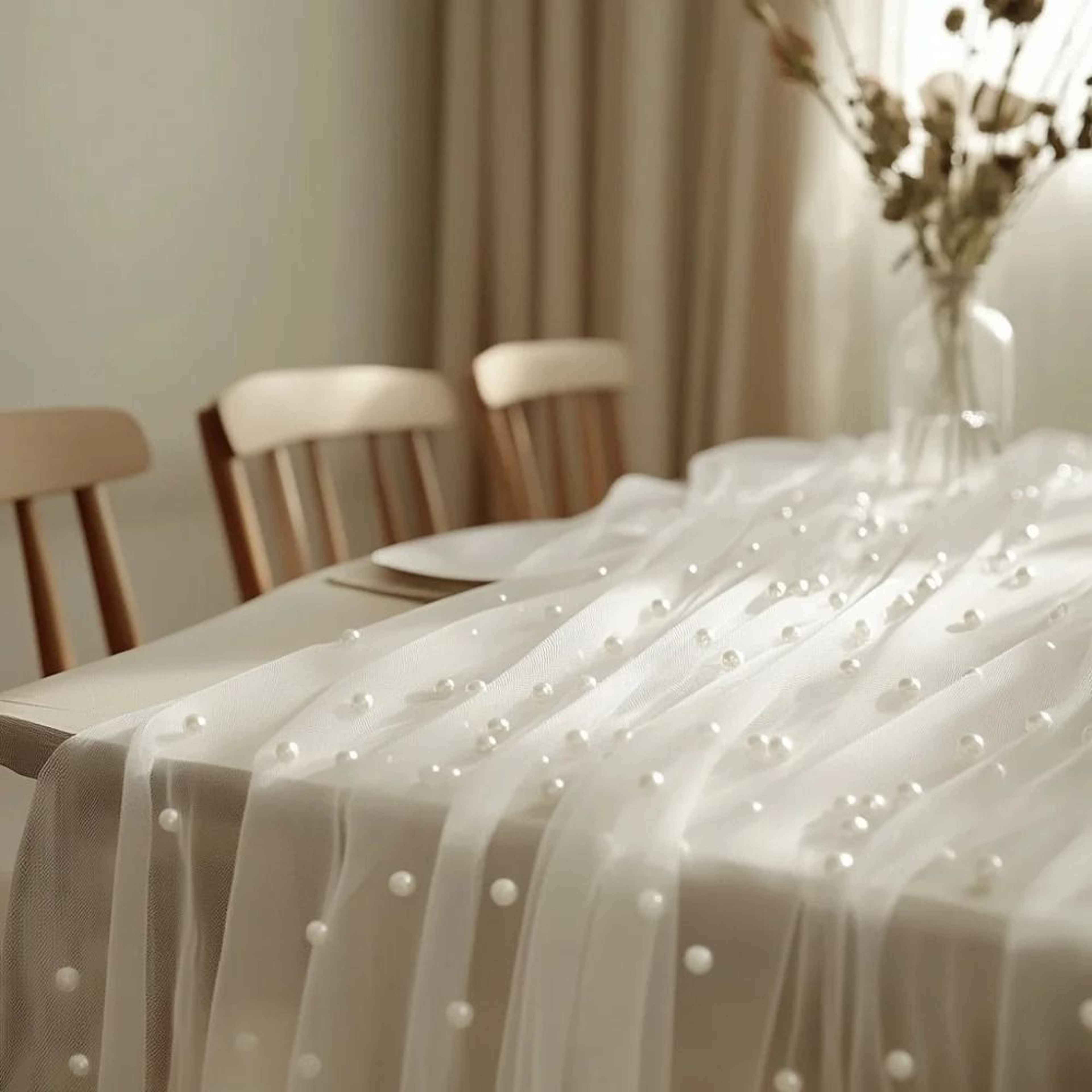 Pearl Chiffon Table Runner 315x1181 Inch Semi Transparent Mesh Tablecloth For Wedding Decor 1
