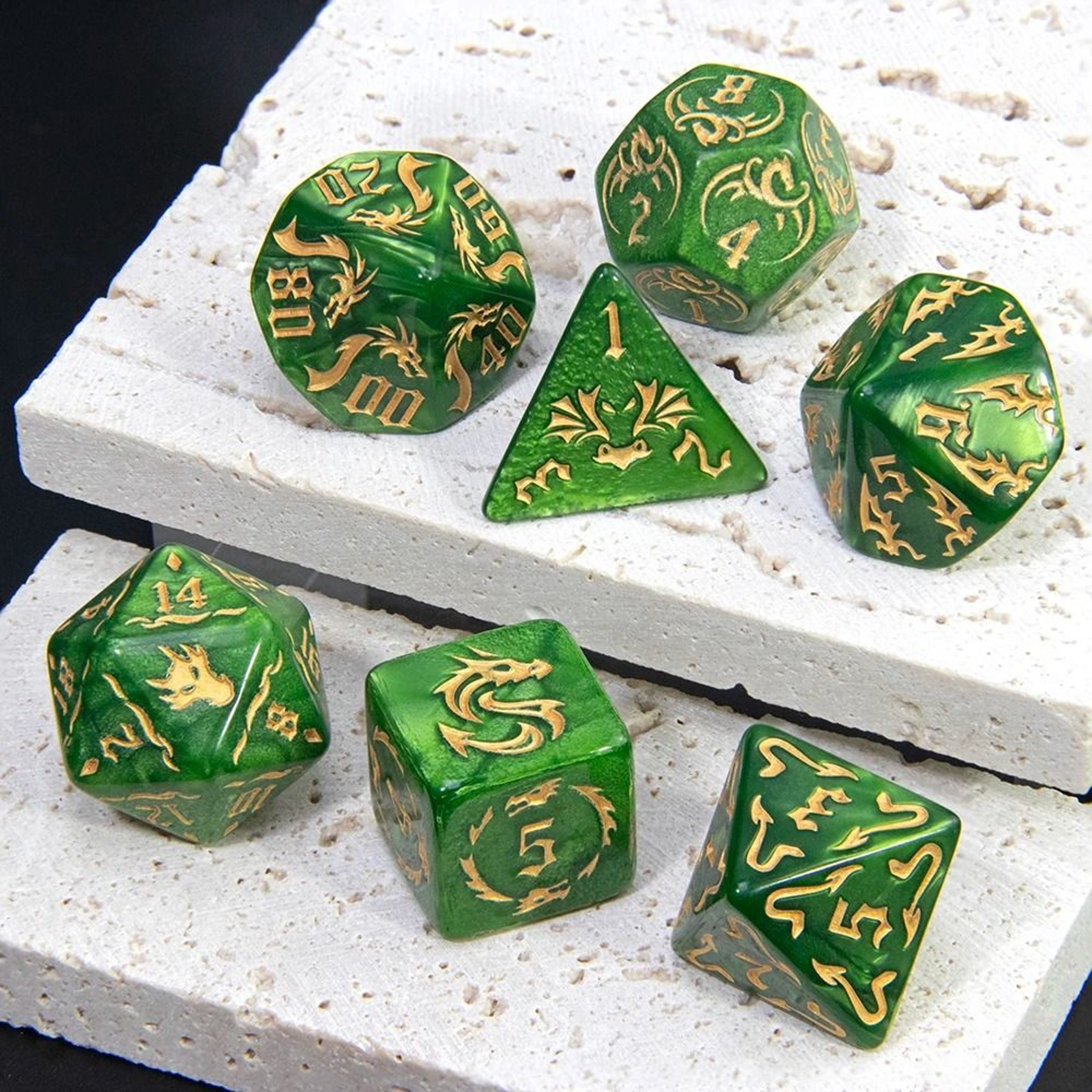 7 Pcs Dragon Pattern Dice Set Marble Polyhedral D4 D20 Dice For DND RPG Tabletop Board Games 0