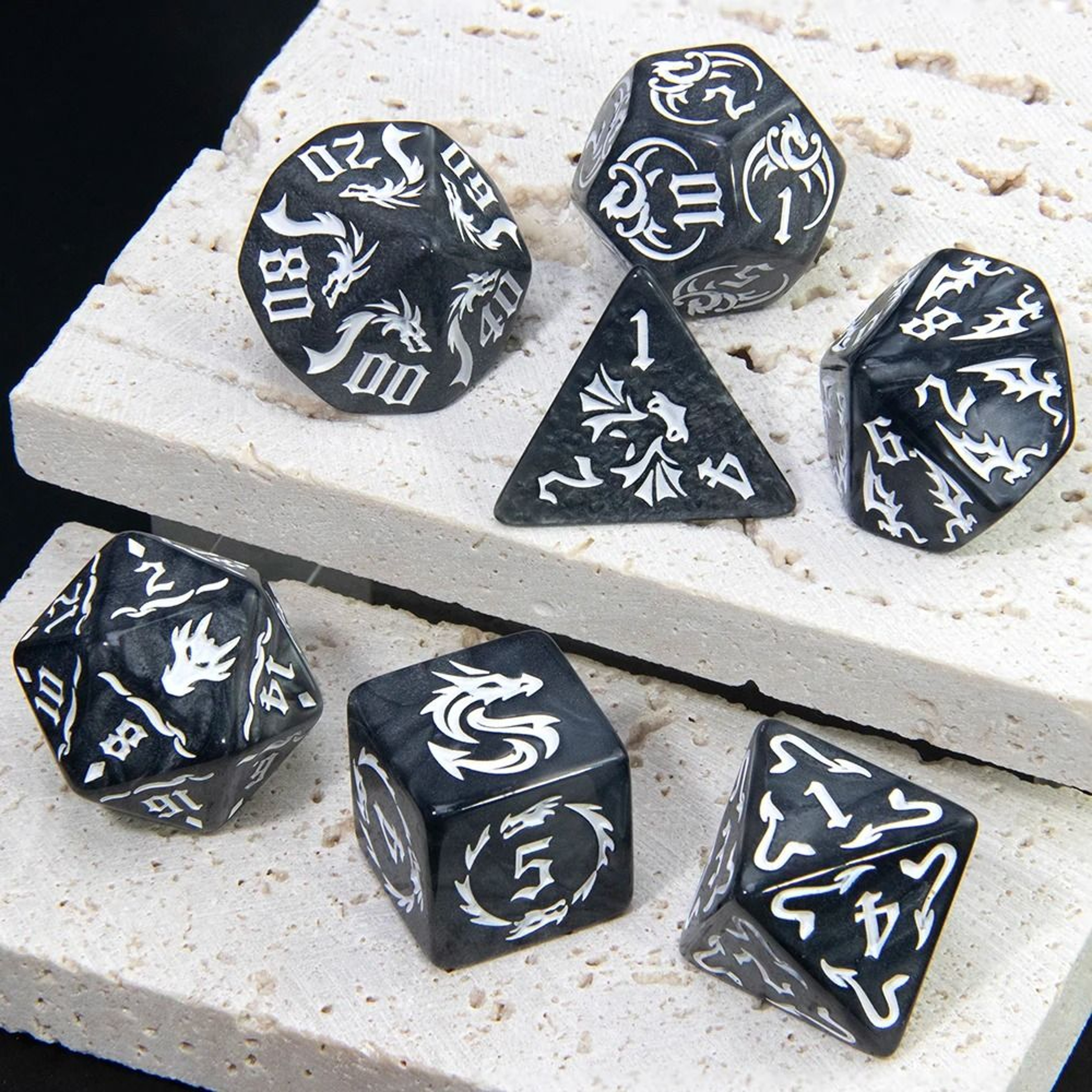 7 Pcs Dragon Pattern Dice Set Marble Polyhedral D4 D20 Dice For DND RPG Tabletop Board Games 1