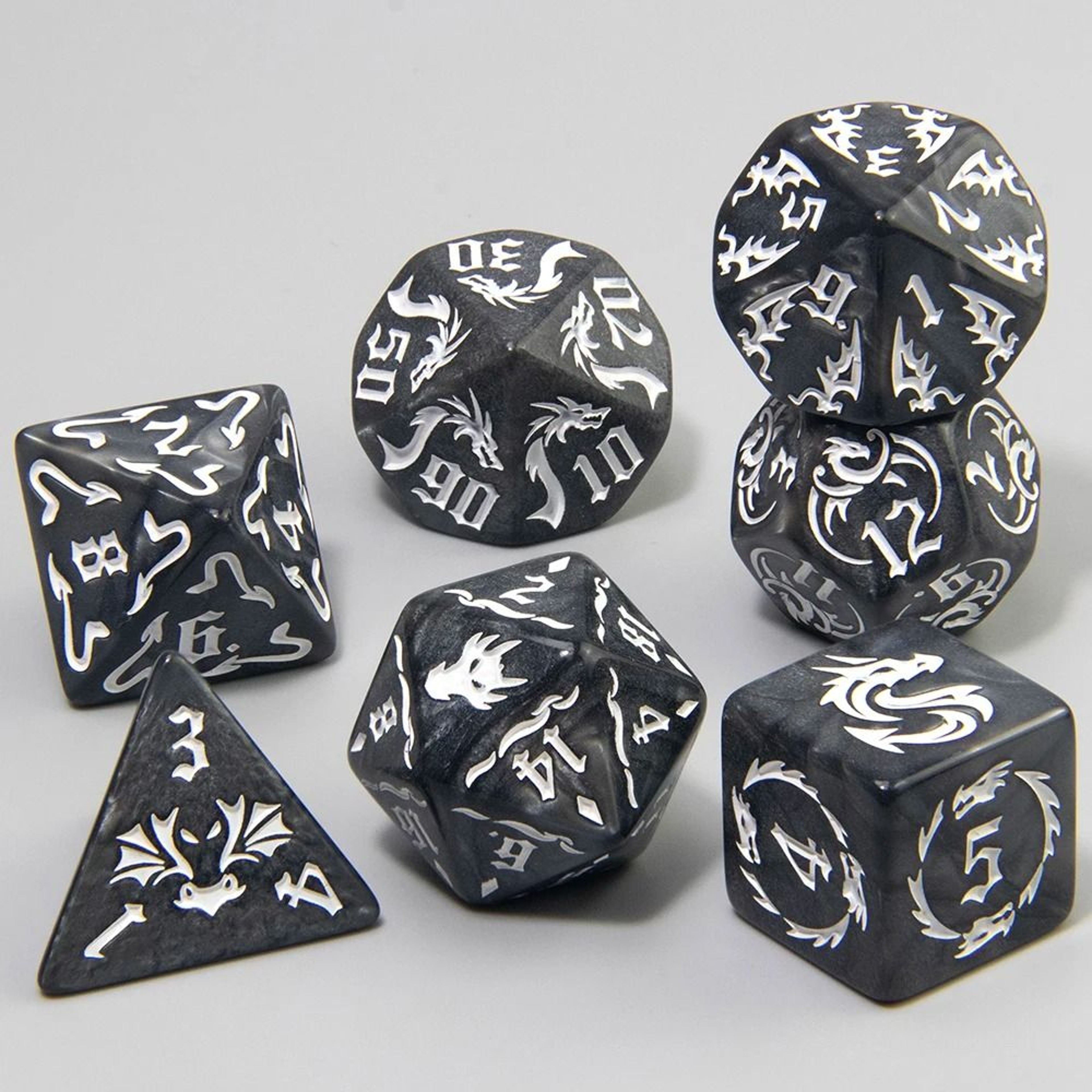 7 Pcs Dragon Pattern Dice Set Marble Polyhedral D4 D20 Dice For DND RPG Tabletop Board Games 9