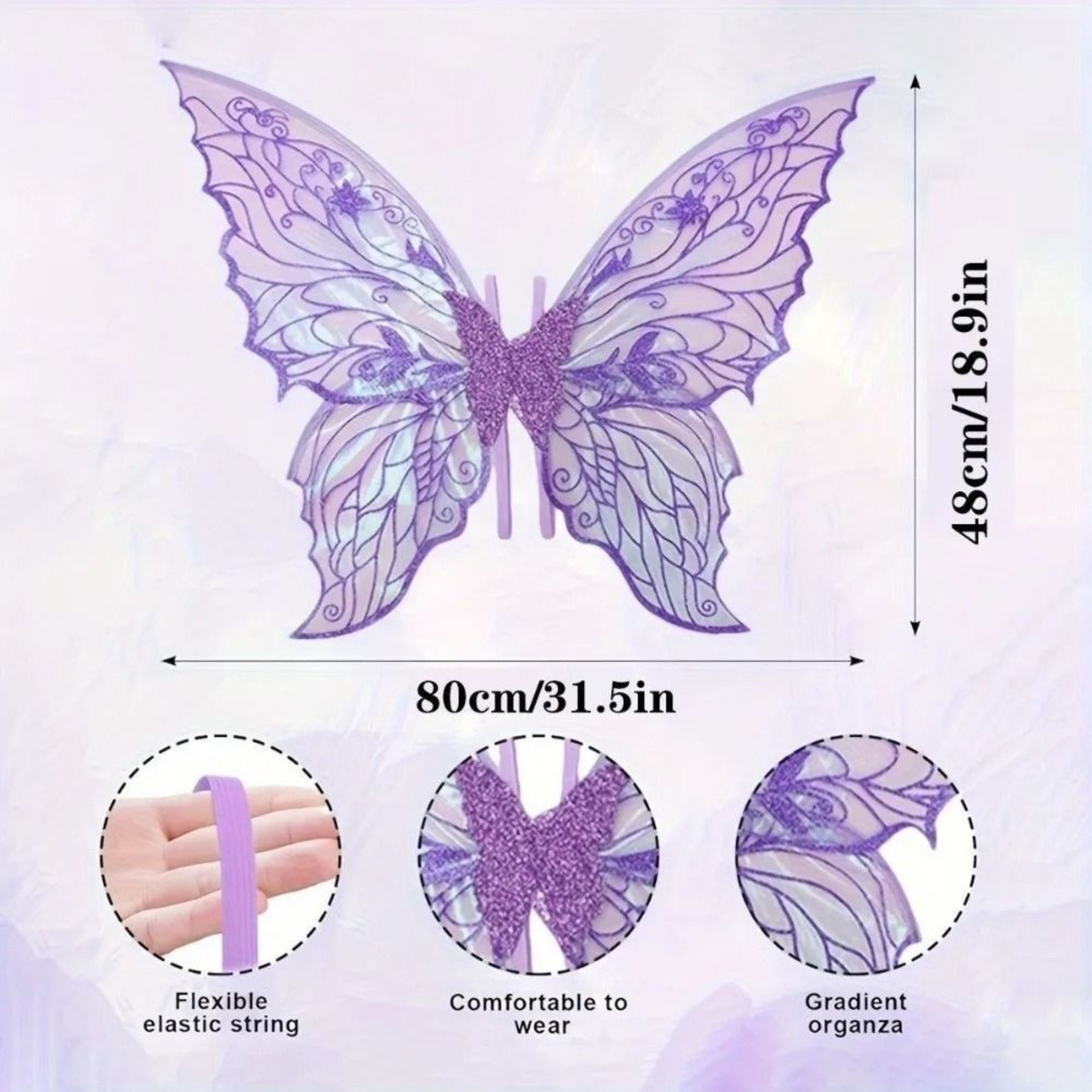 Sparkling Organza Fairy Wings Iridescent Butterfly Costume Props Dress Up Accessory For Parties 5