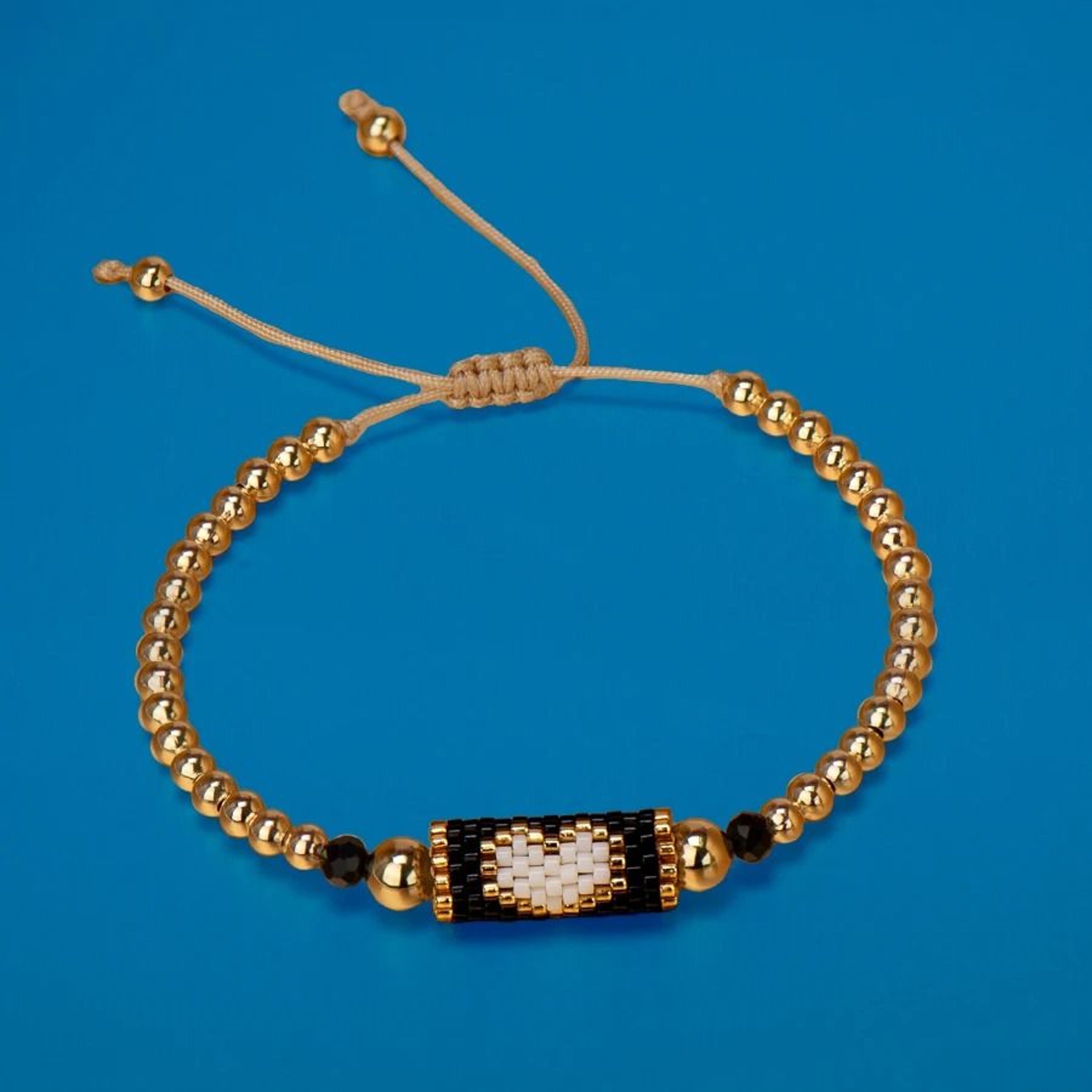 Handmade Woven Heart Beaded Adjustable Gold Accent Boho Summer Wristband 14