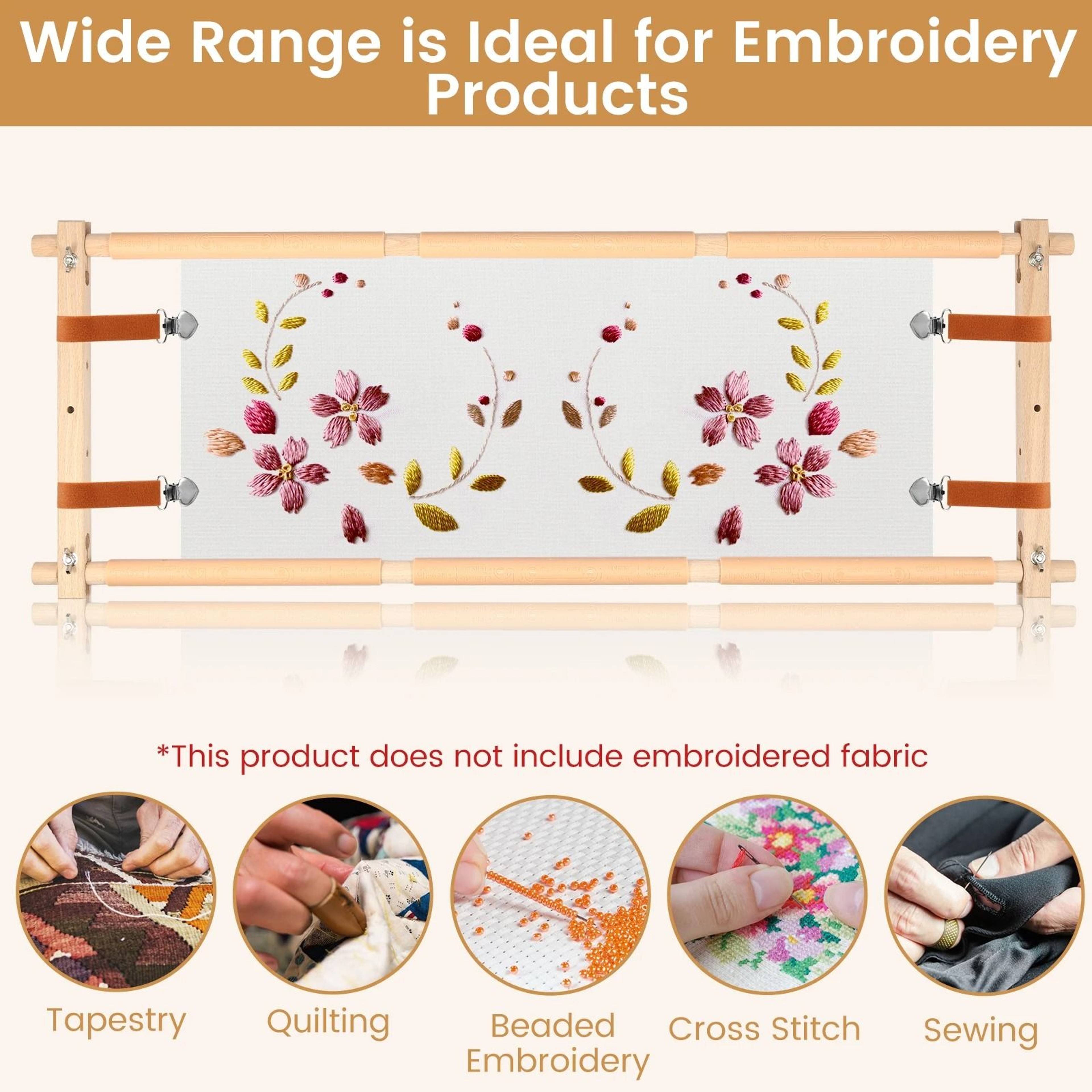 Wooden Embroidery Scroll Frame Adjustable Needlepoint Stretcher Frame Rotated Cross Stitch Holder 3