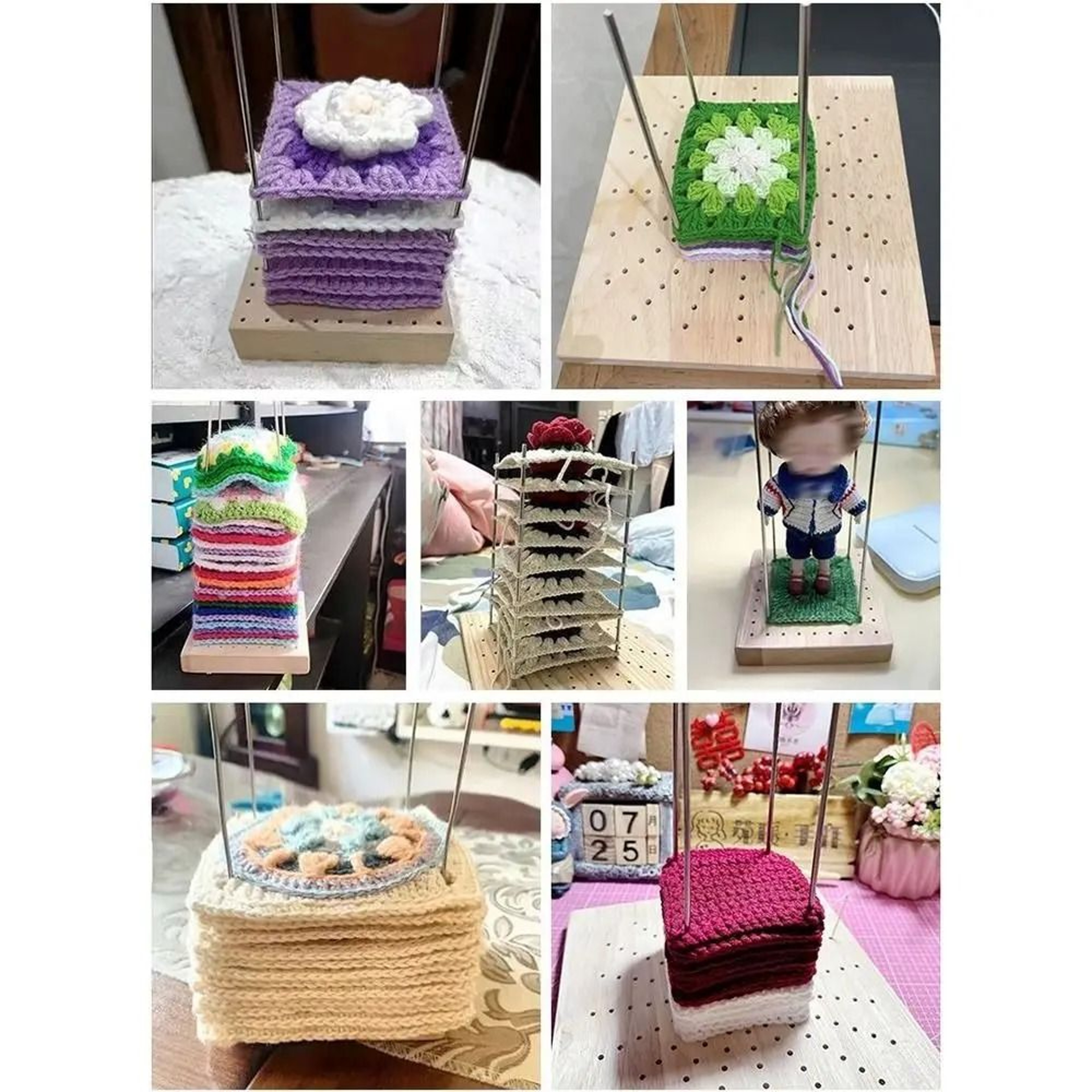 Square Wooden Crochet Blocking Board Set With Stainless Steel Pins For Knitting And Granny Squares 2