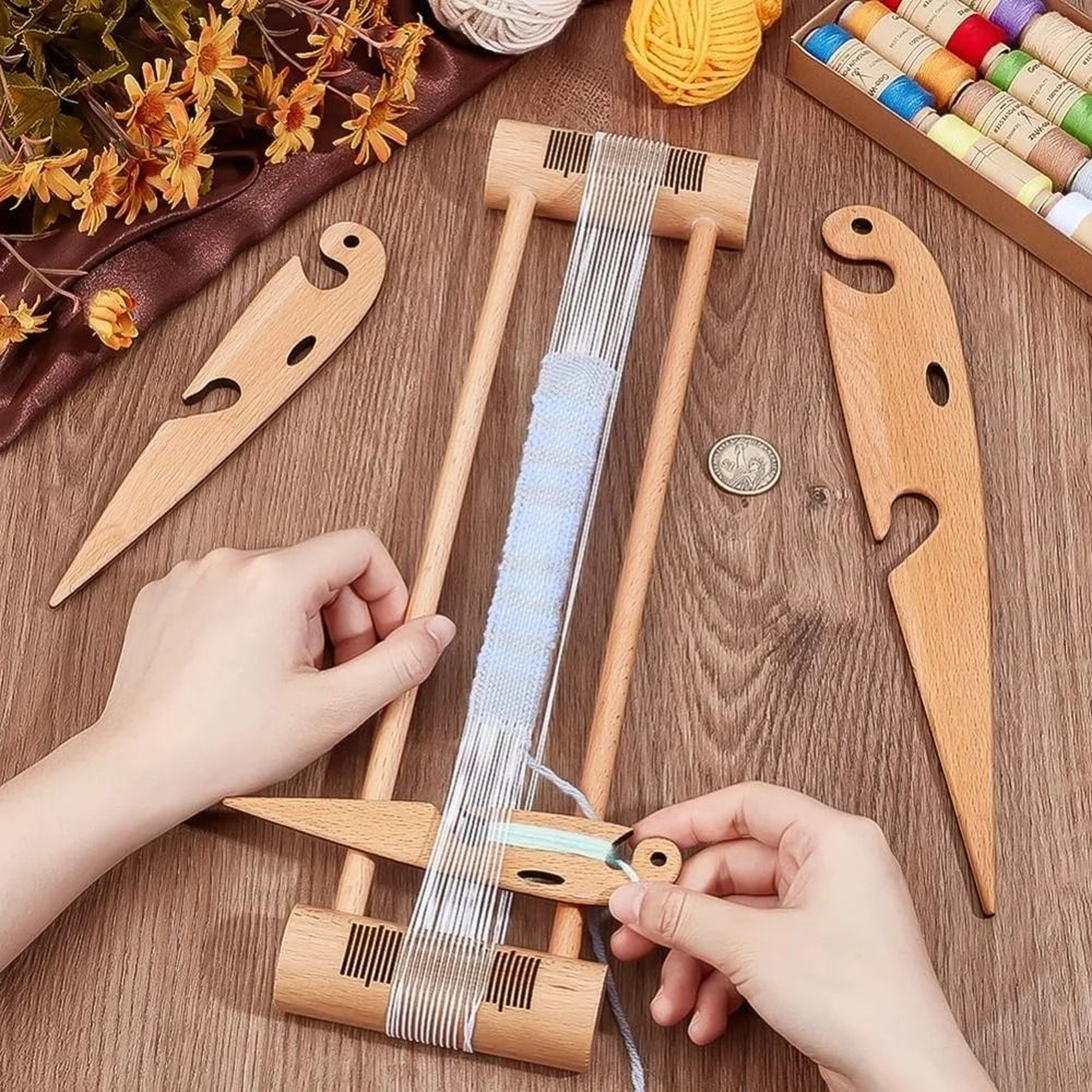 3 Piece Beech Wood Weaving Shuttle Set For Tapestry Loom Handcrafts And DIY Weaving 0