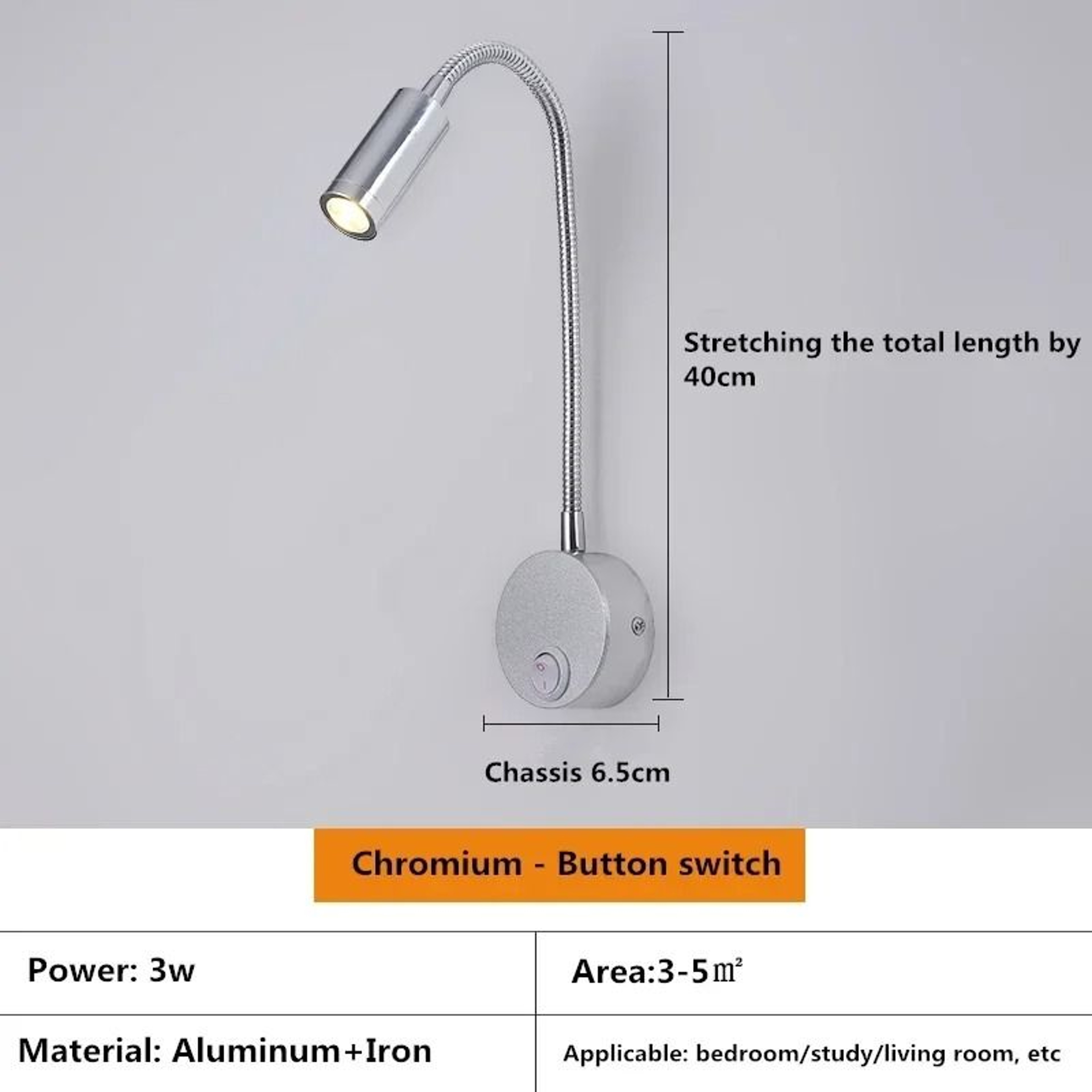 3W LED Gooseneck Bedside Wall Reading Light With BuiltIn Switch In Bronze Black White And Chrome 6