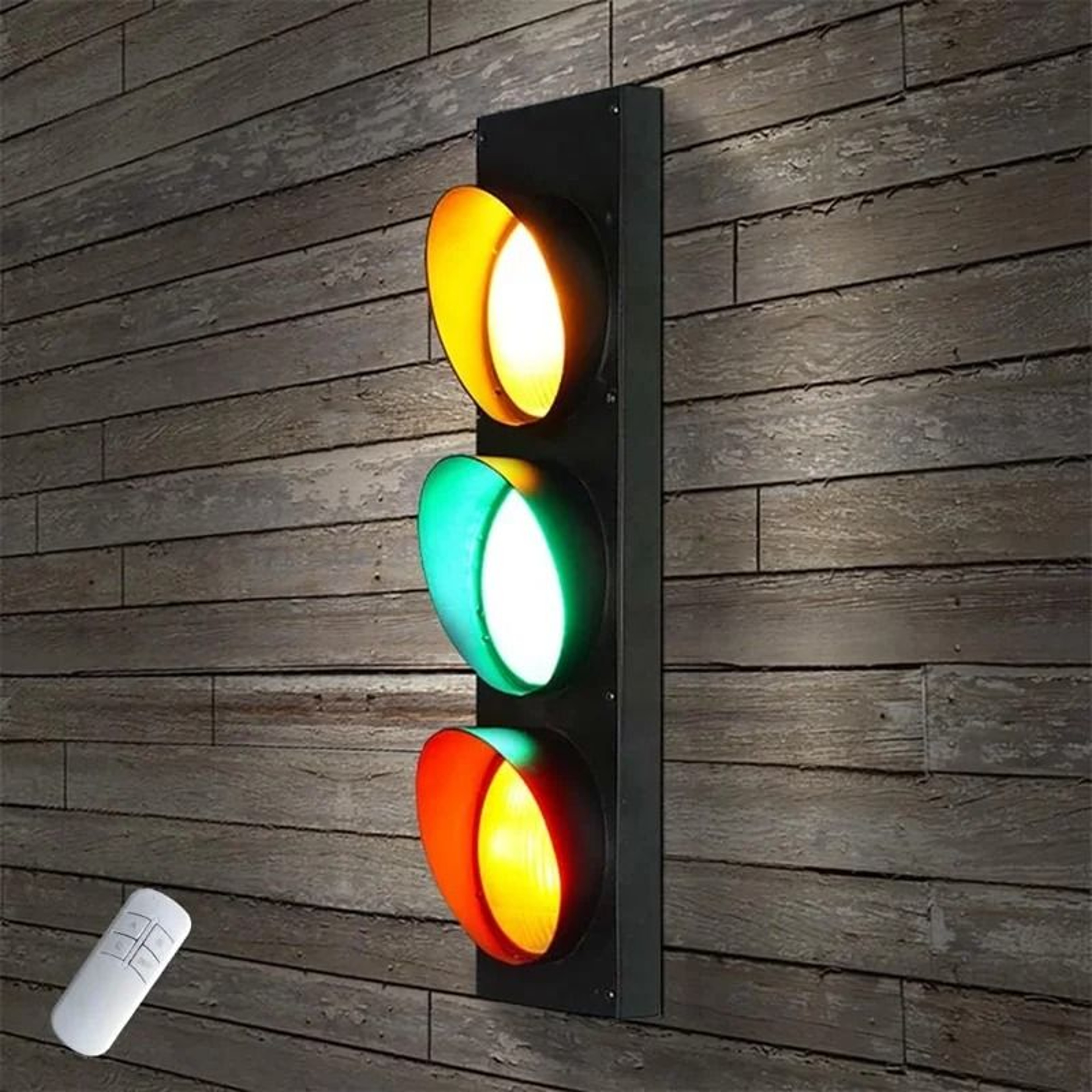 Vintage LED Traffic Light Wall Lamp With Remote Control And 3Color Adjustable Signal Lights 0