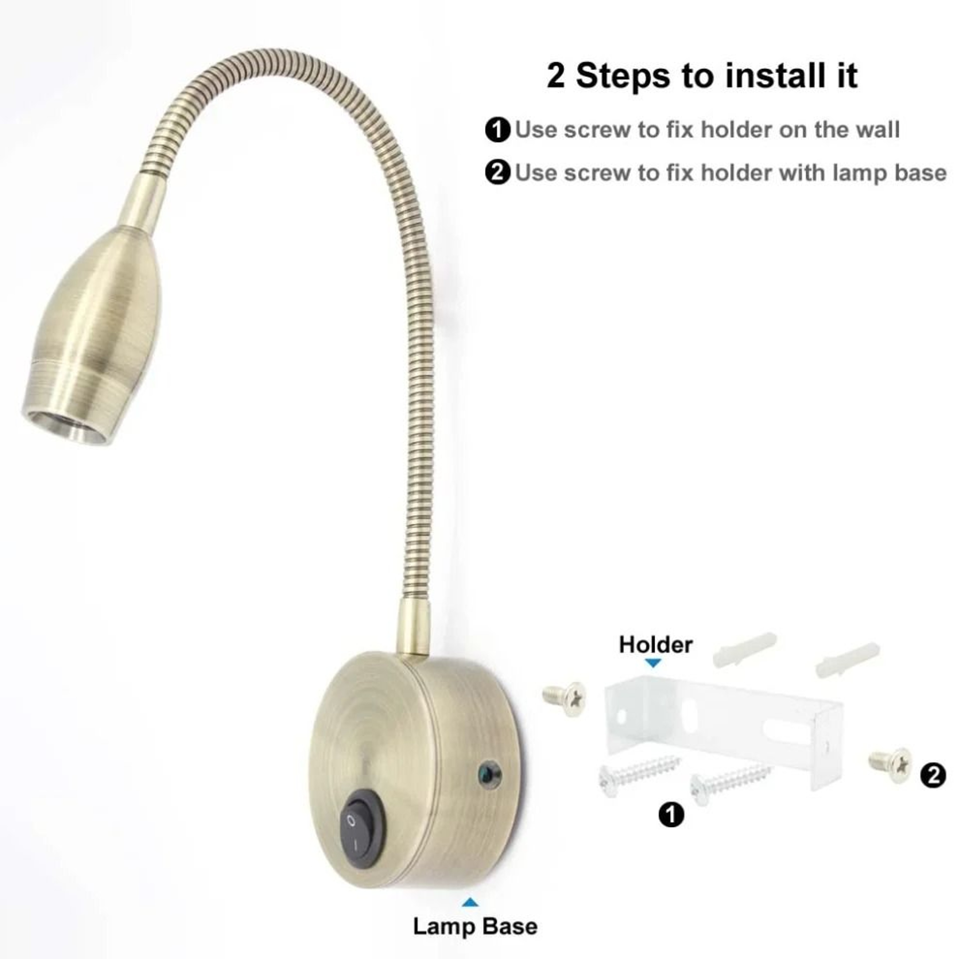 3W LED Flexible Lotus Shape Wall Bedside Spotlight With Rotating Arm And Switch In Antique Bronze 3