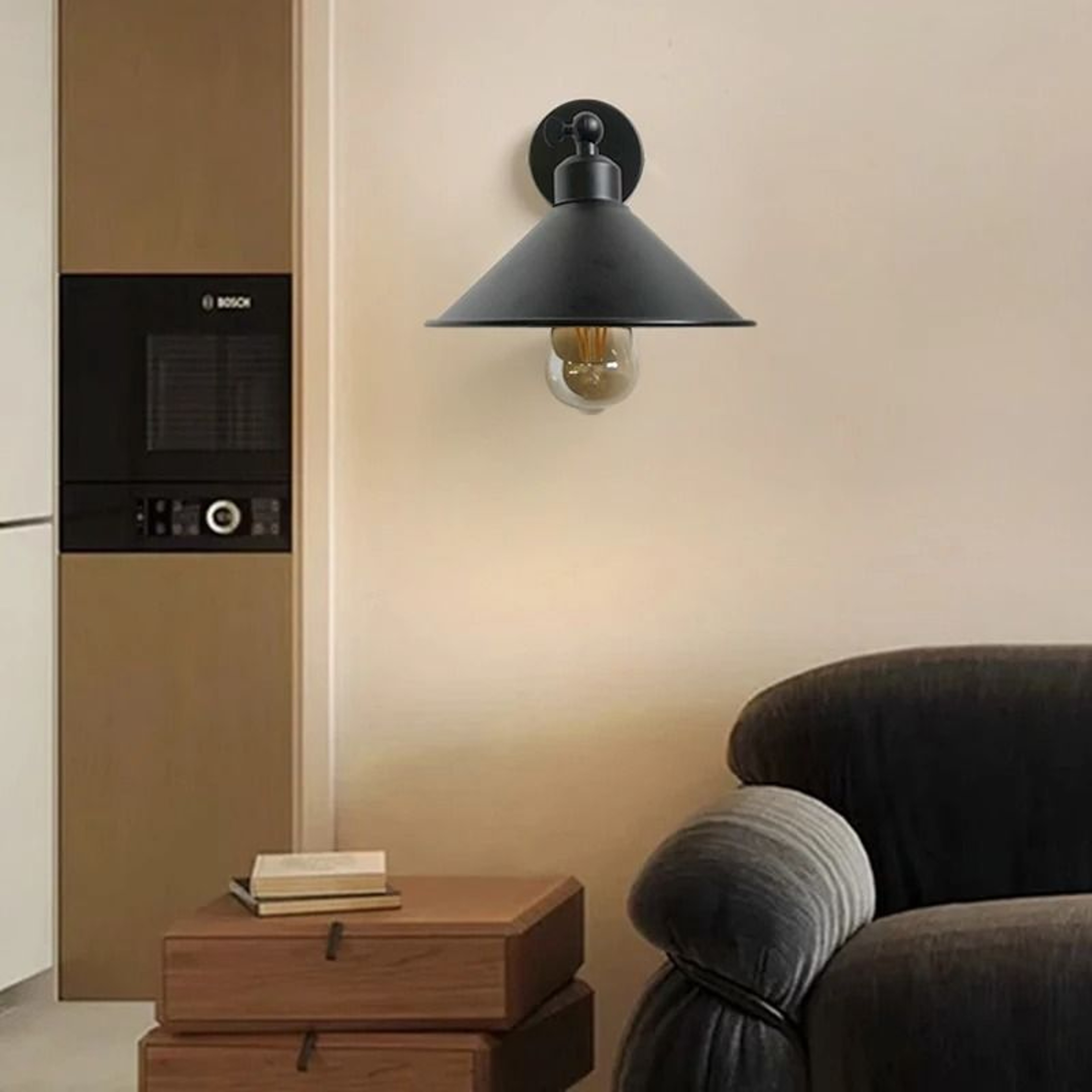 Industrial Swing Arm Wall Lamp With Adjustable Joint And E27 Bulb Base In Matte Black 1