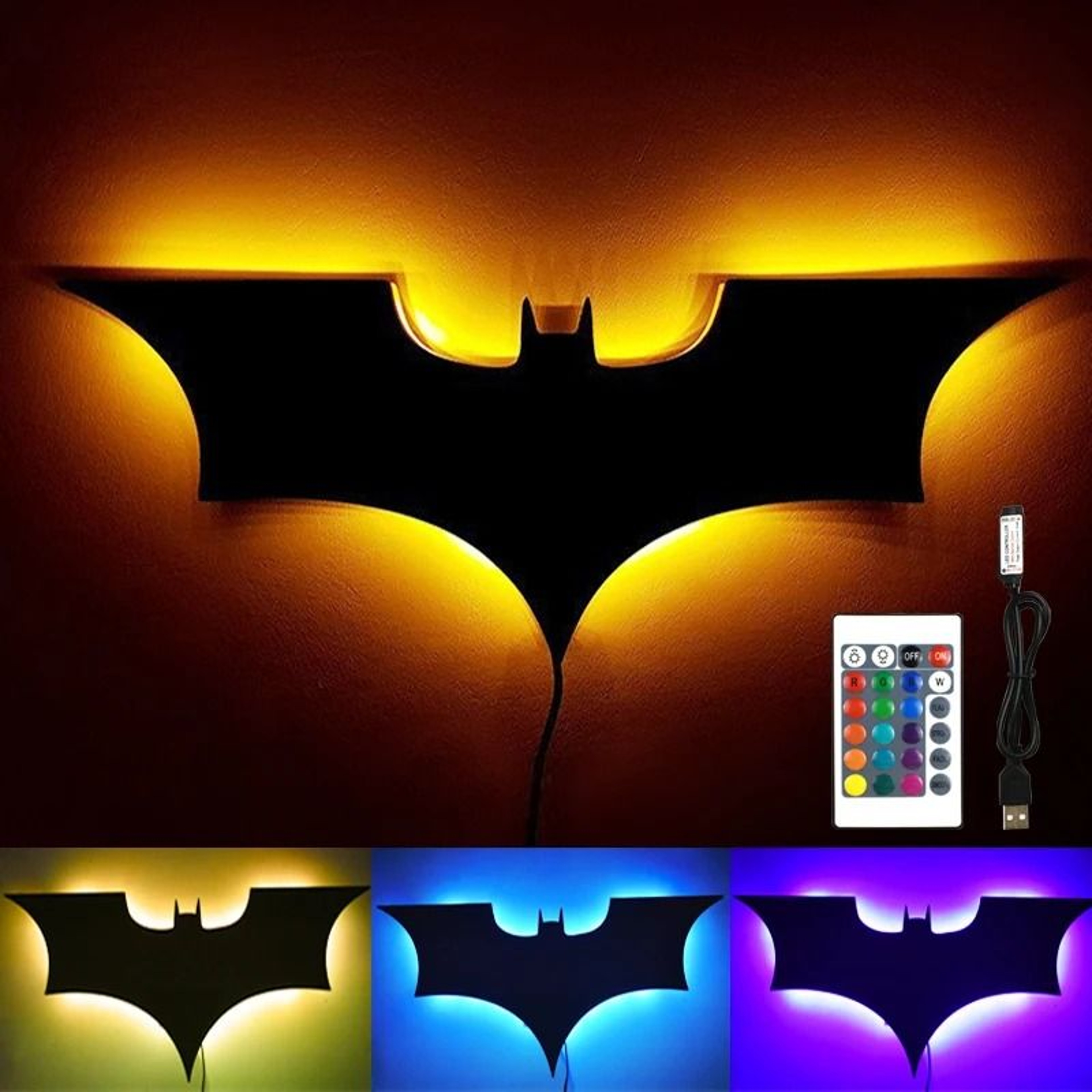 Creative 3D Bat LED Wall Lamp Mirror Light With RGB Remote Control For Bedroom Living Room And Porc 0