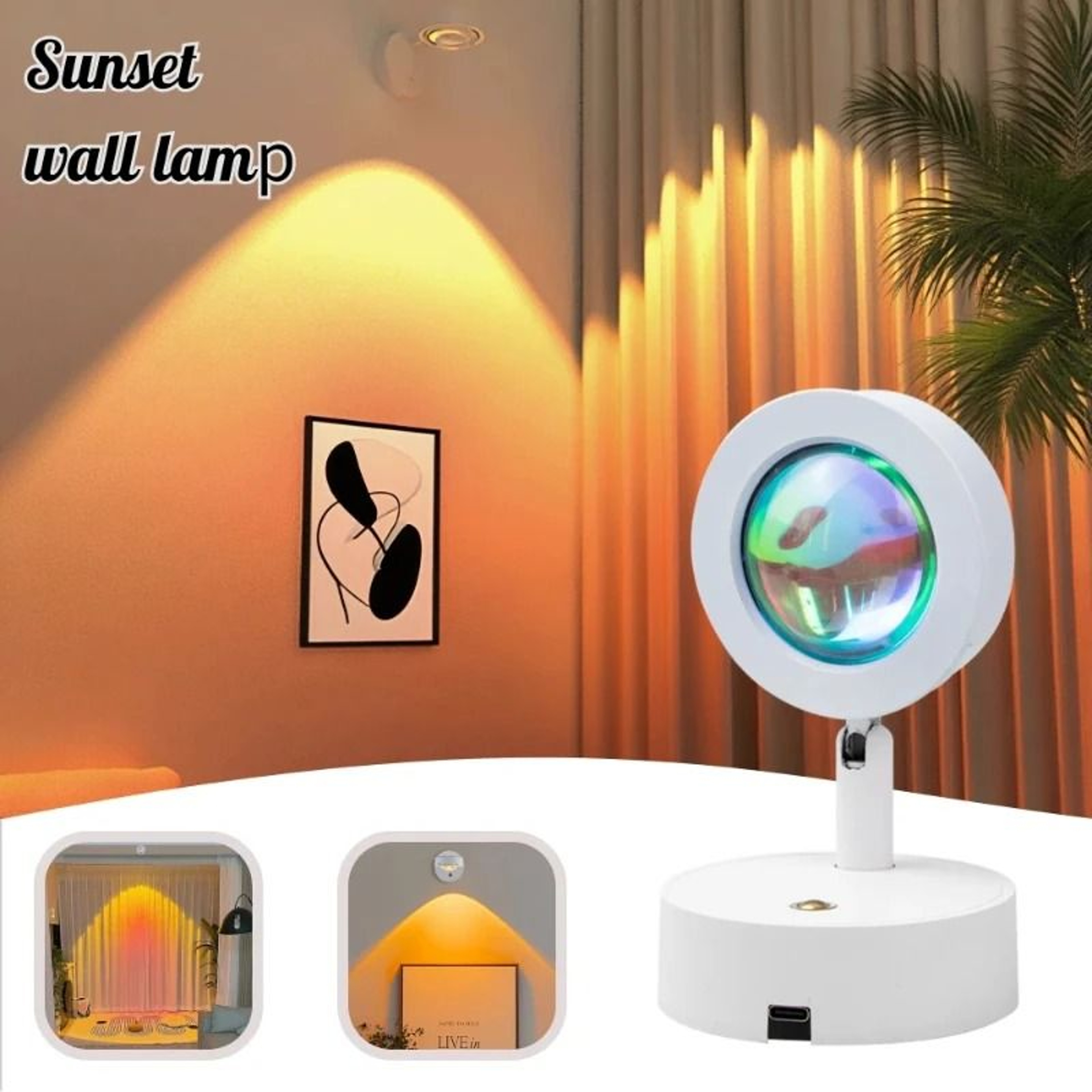 Rechargeable Magnetic Sunset Projection LED Wall Light With 360 Degree Rotation And Touch Dimming 1