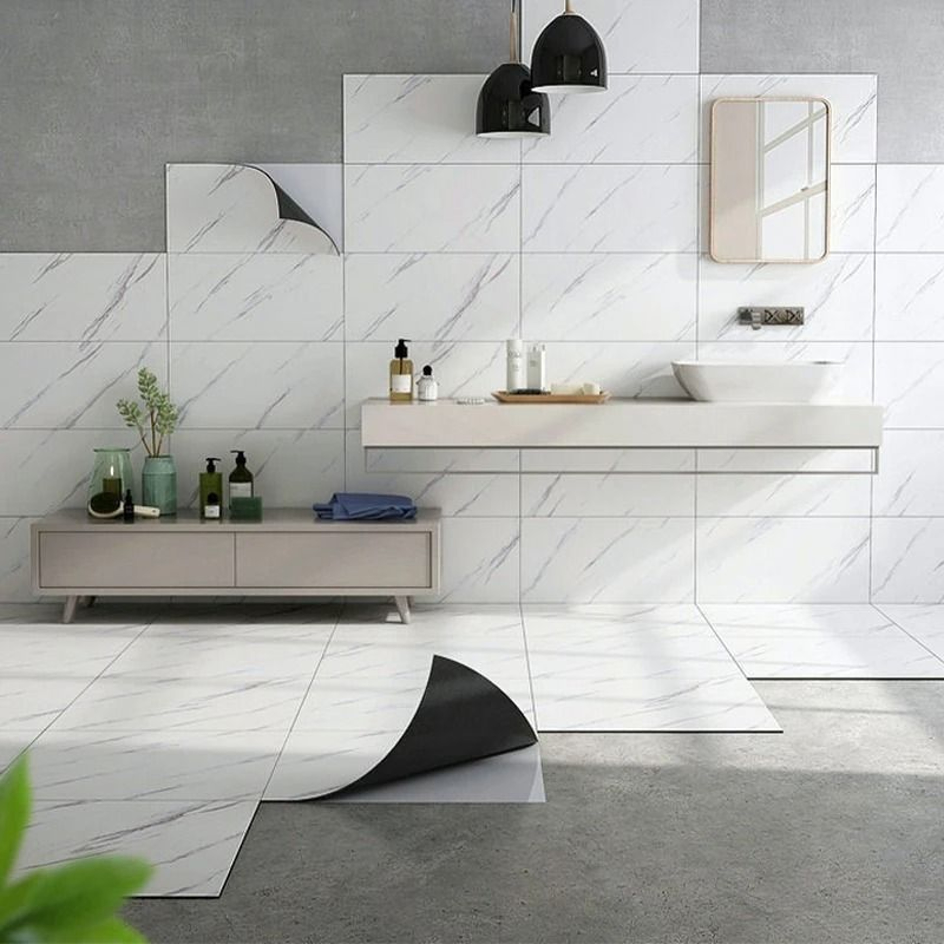Waterproof Marble Tile PVC Self Adhesive Vinyl Wall Stickers For Bathroom Kitchen And Cupboard Back 4