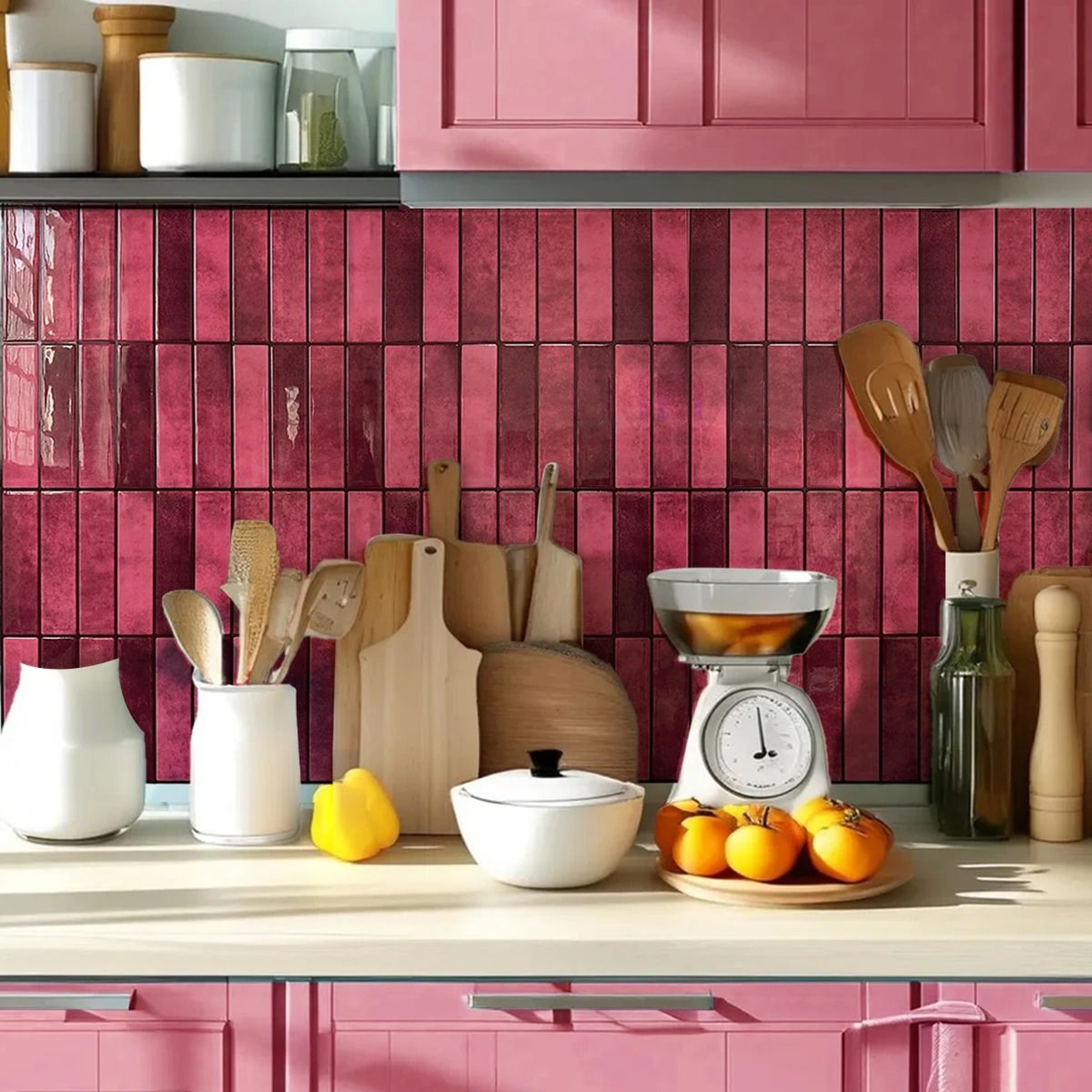Burgundy 3D Peel And Stick Tile Sticker Backsplash For Kitchen And Bathroom Wall Decor 0