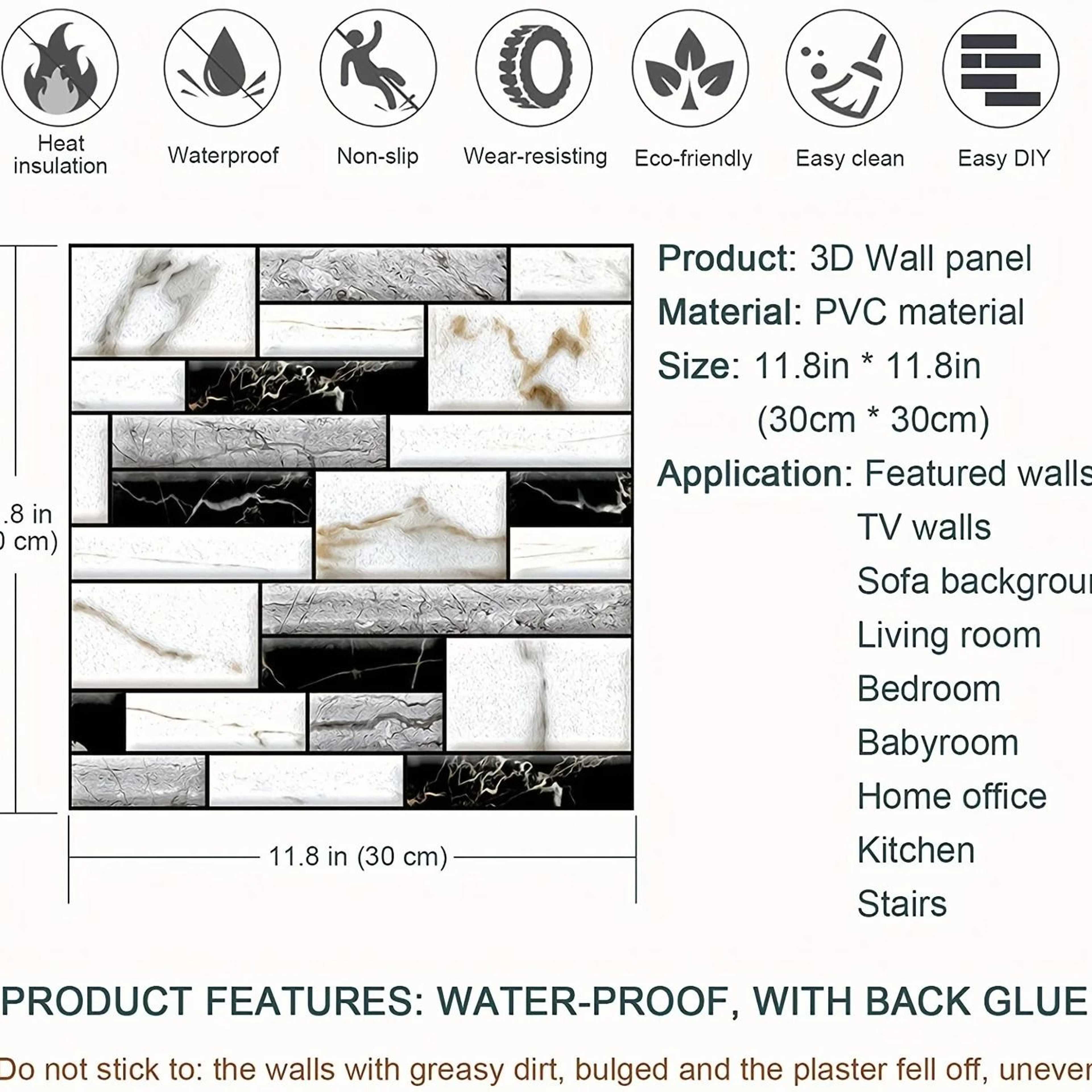 Self Adhesive Tile Wall Sticker 3D PVC Covers Waterproof Wallpaper for Kitchen Cupboard Bathroom – view 6