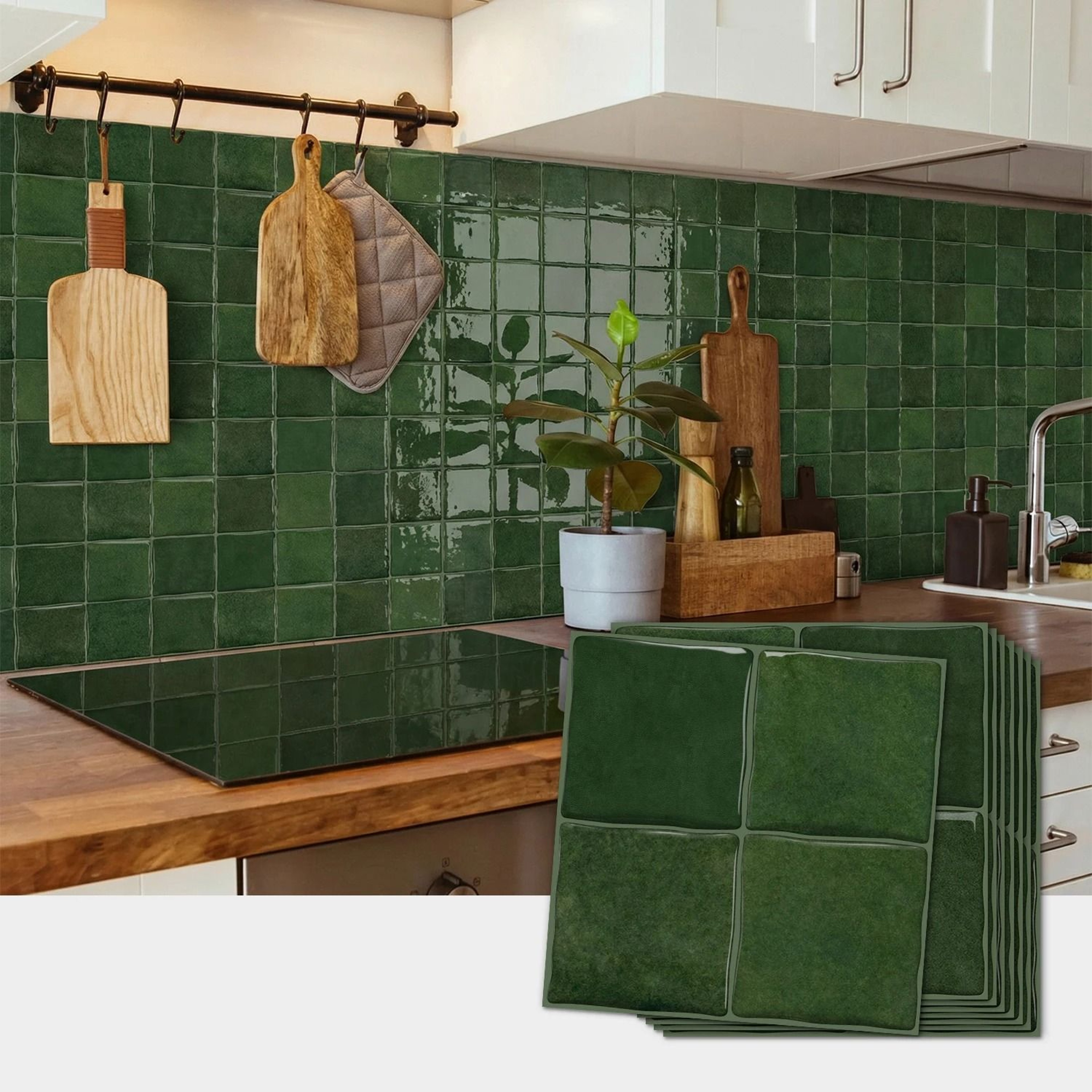 Emerald Glazed Ceramic Texture Wall Decals PET And PU Moisture Proof Peel And Stick Backsplash For  0