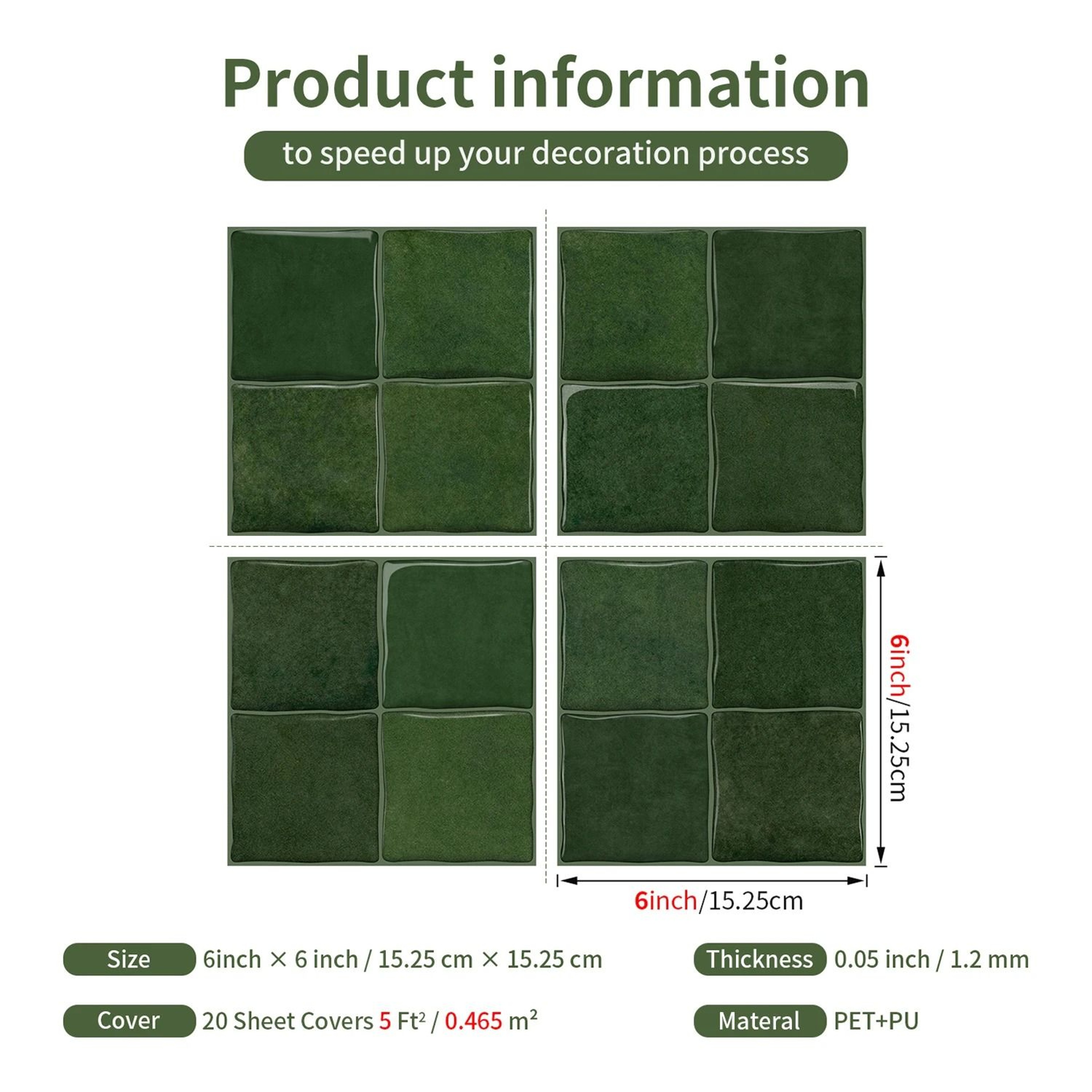 Emerald Glazed Ceramic Texture Wall Decals PET And PU Moisture Proof Peel And Stick Backsplash For  5