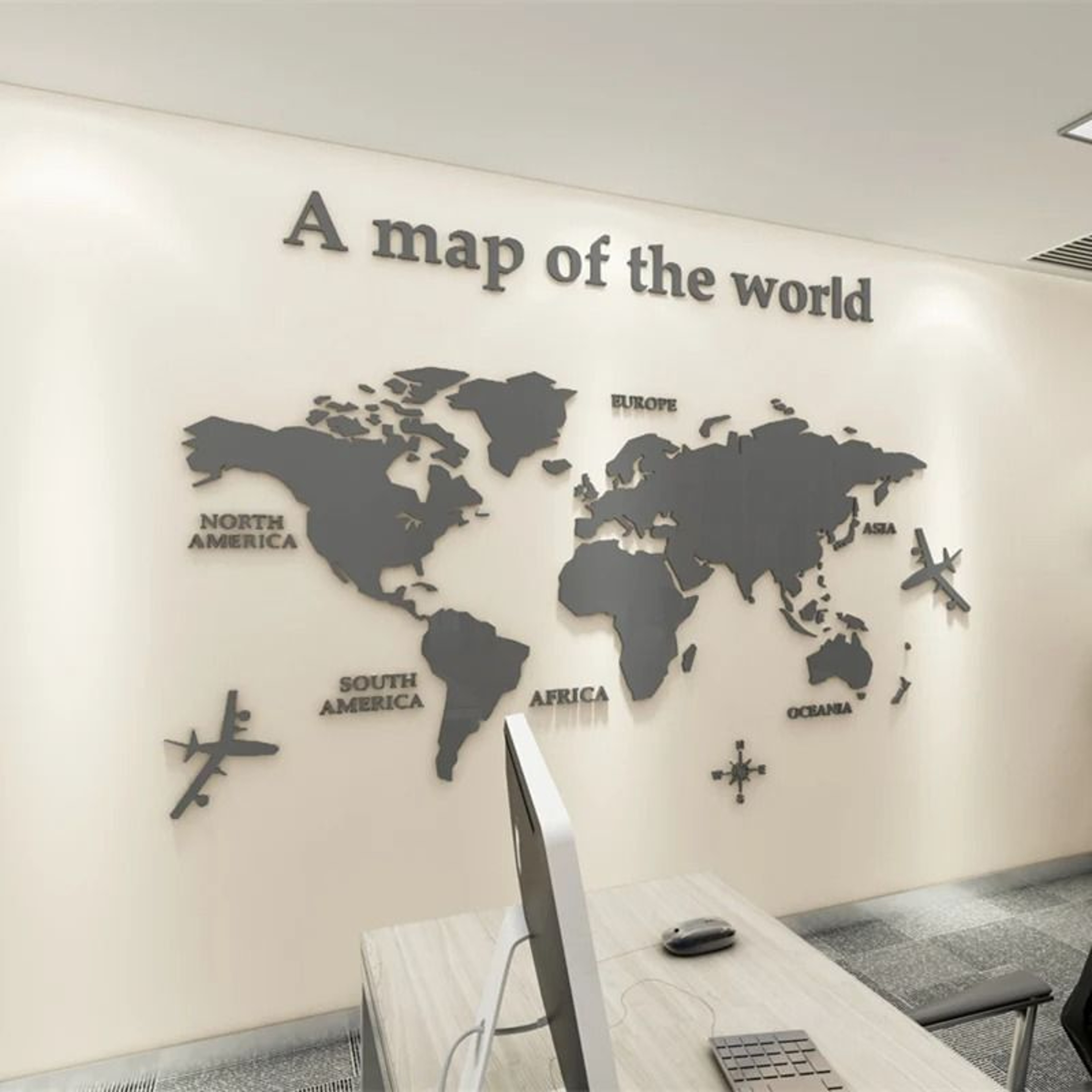 Dimensional World Map Surface Display Solid Color Glossy Acrylic Wall Accent For Living Room Classr 2