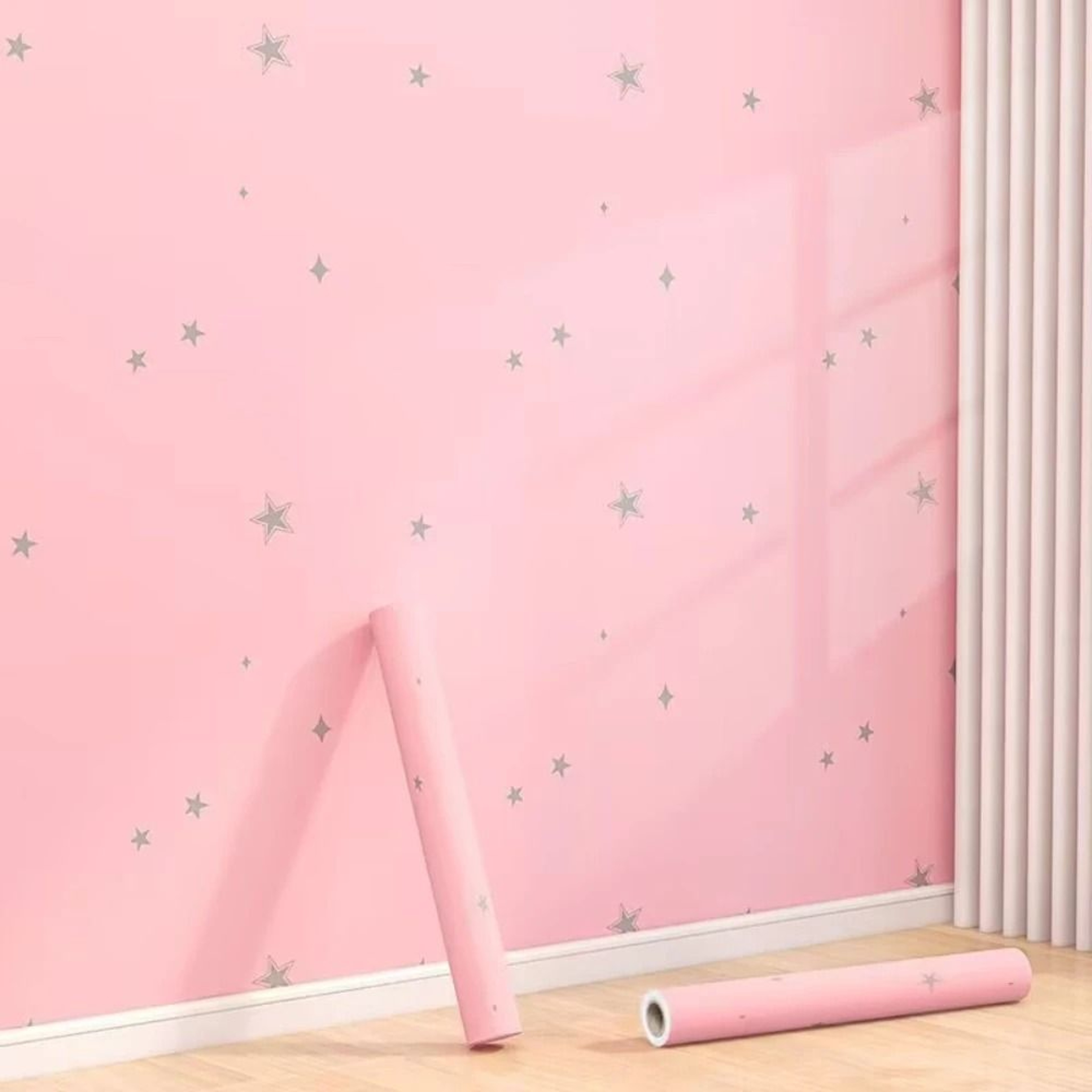 Pink Star Pattern Waterproof Self Adhesive PVC Contact Paper For Children Room And Bedroom Decor 0