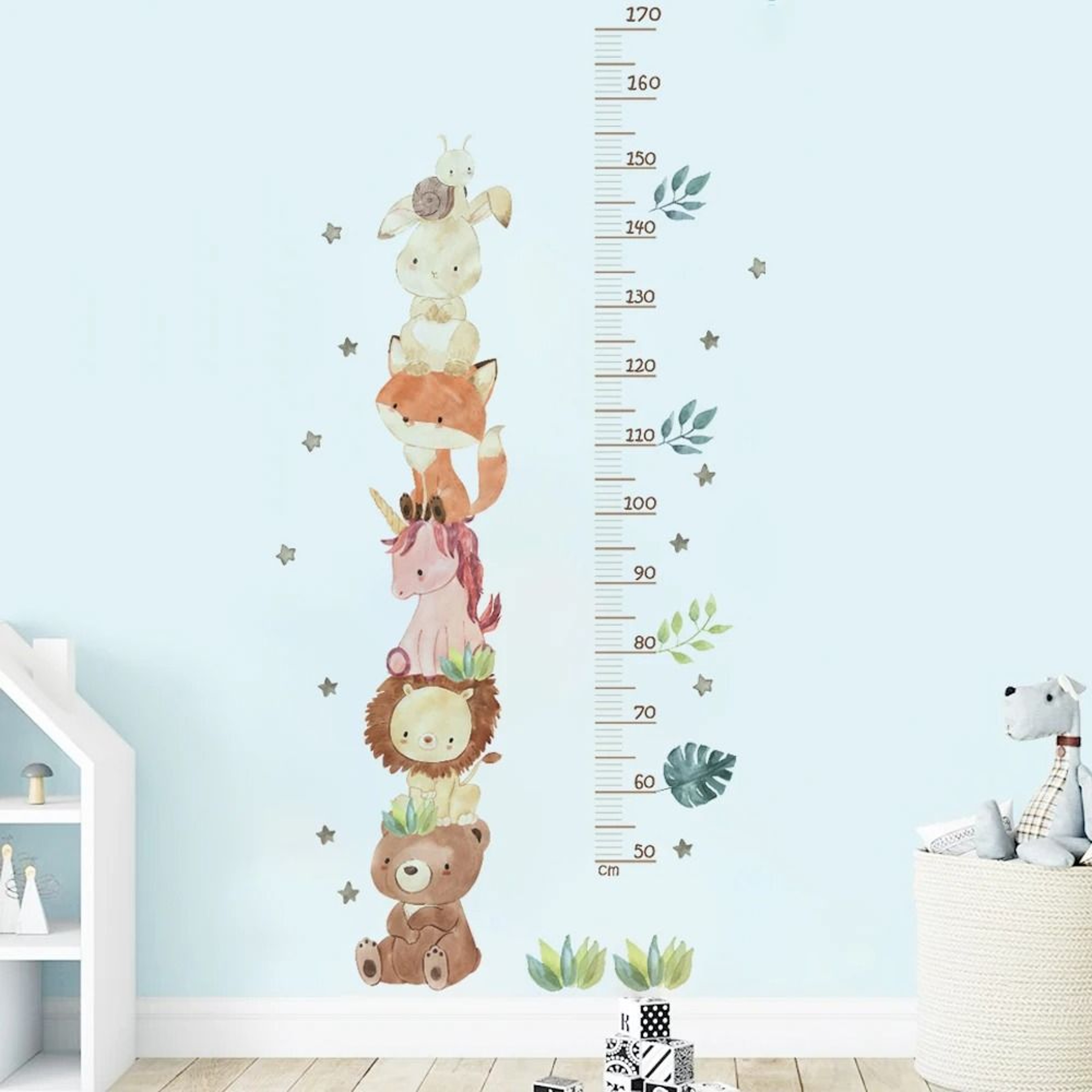 Nordic Forest Animals Height Growth Chart Wall Decal Waterproof Self Adhesive PVC Height Measure St 3