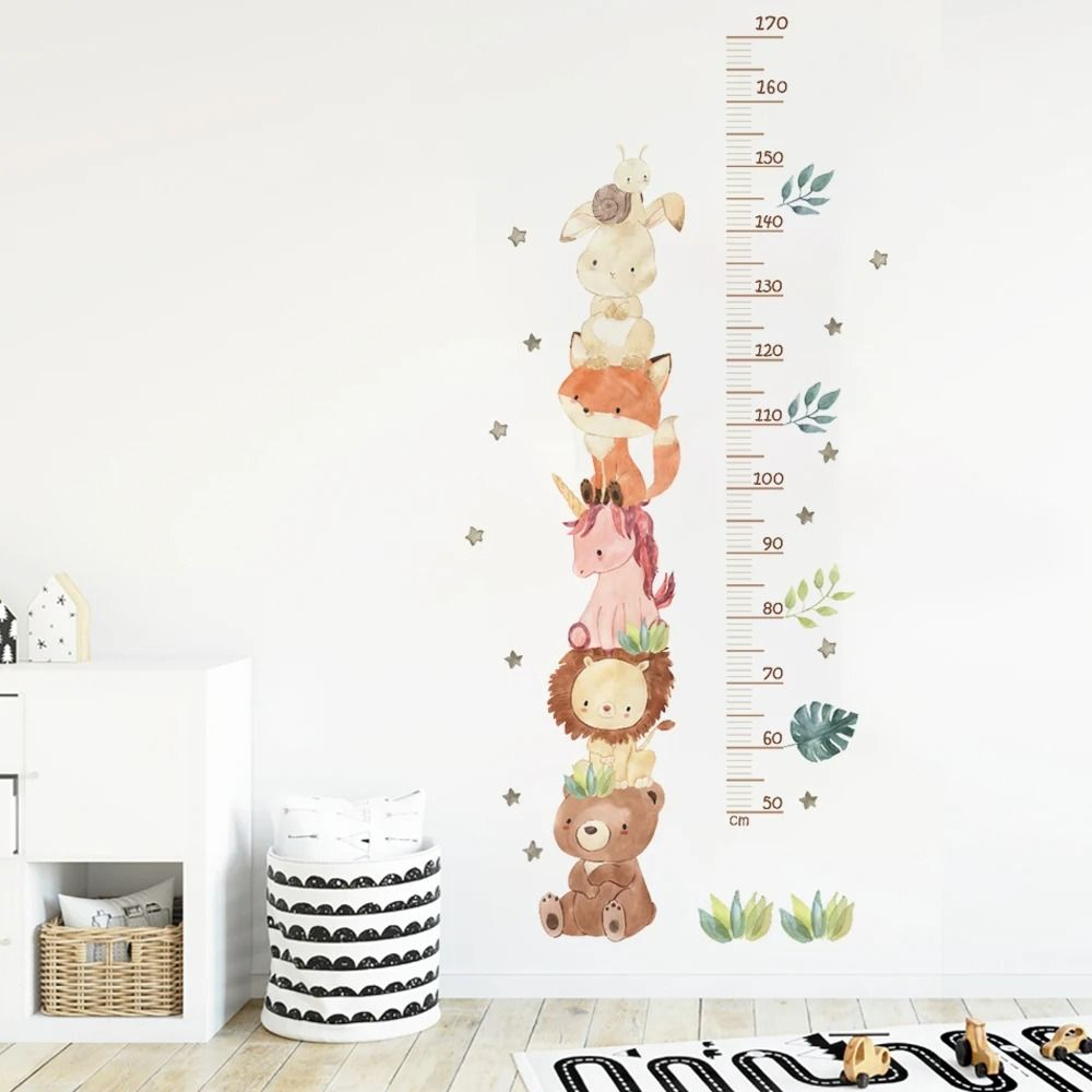 Nordic Forest Animals Height Growth Chart Wall Decal Waterproof Self Adhesive PVC Height Measure St 1