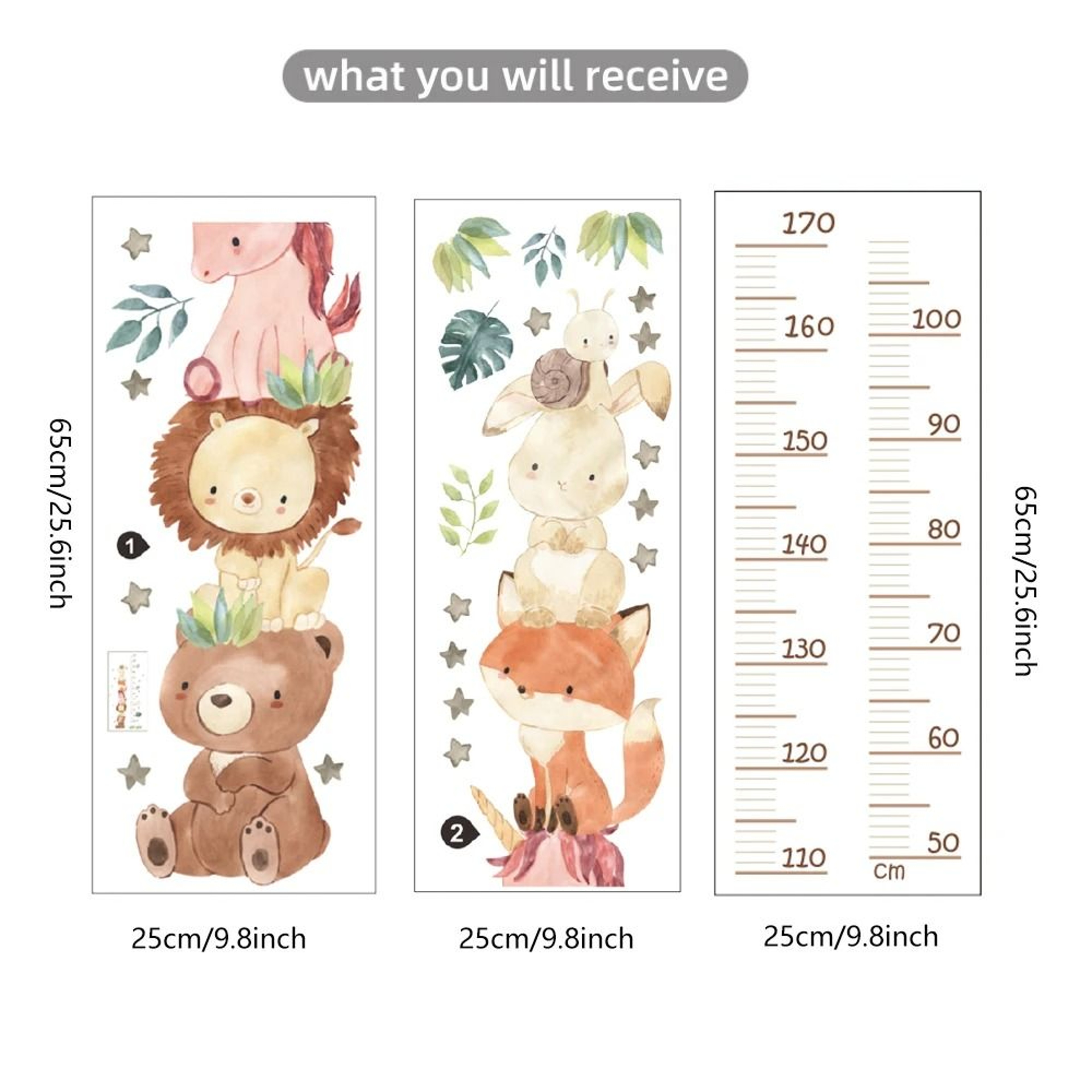 Nordic Forest Animals Height Growth Chart Wall Decal Waterproof Self Adhesive PVC Height Measure St 5