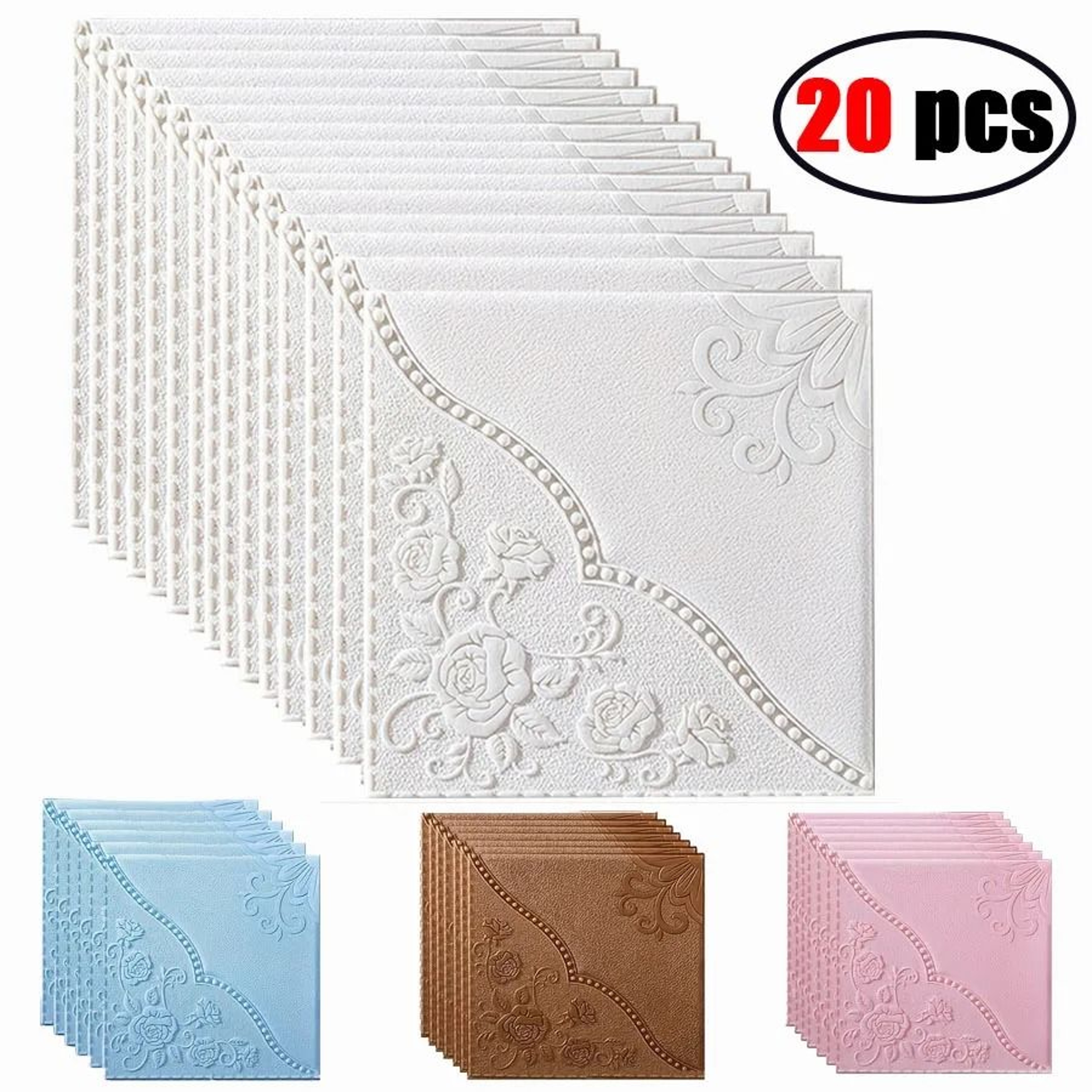 Carving Plum Blossom Pattern Surface Tiles Waterproof Heatproof Self Adhesive 3D Wall Stickers 0