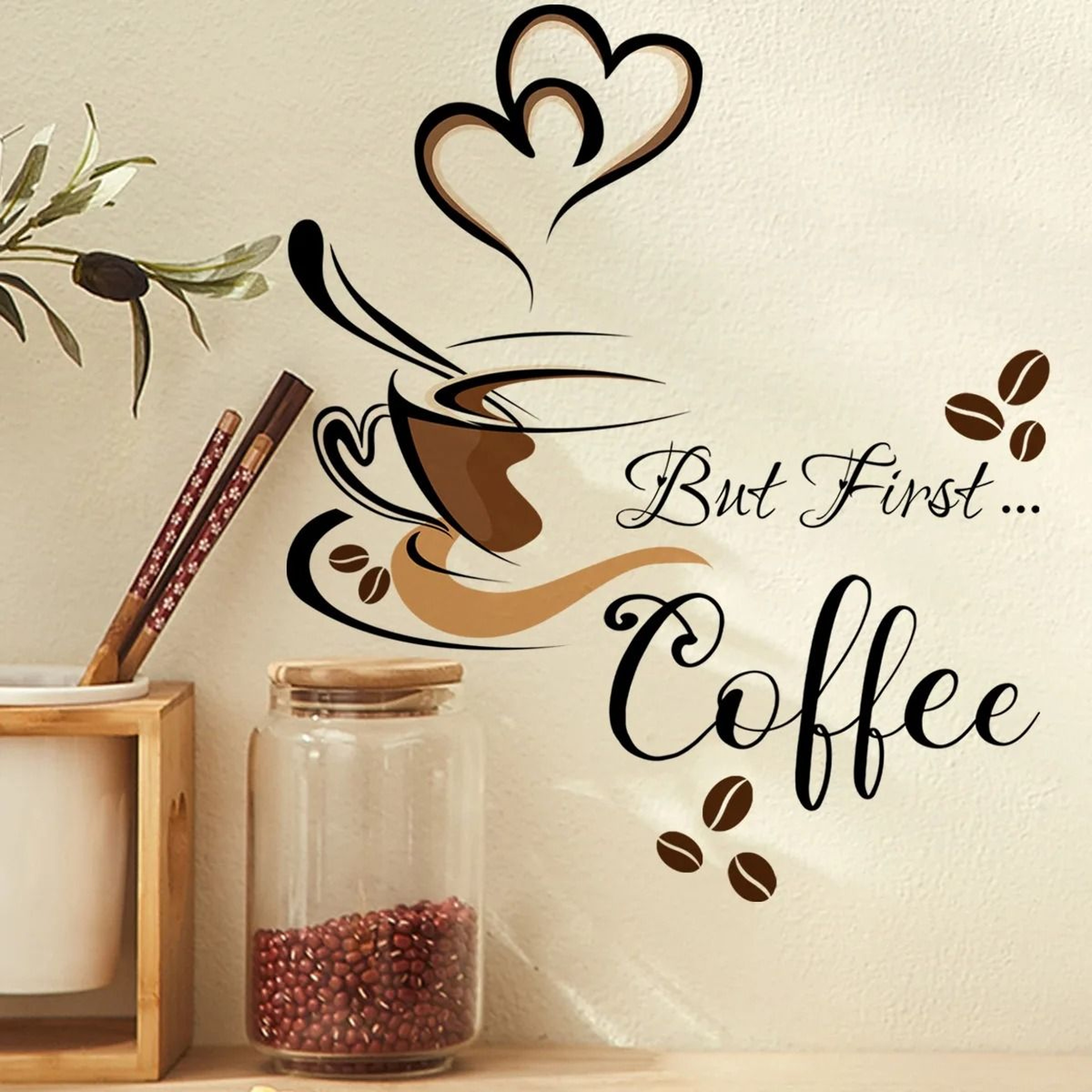 Creative Coffee Cup Pattern Wall Decal Self Adhesive Vinyl Mural For Cafe Kitchen And Dining Area 0