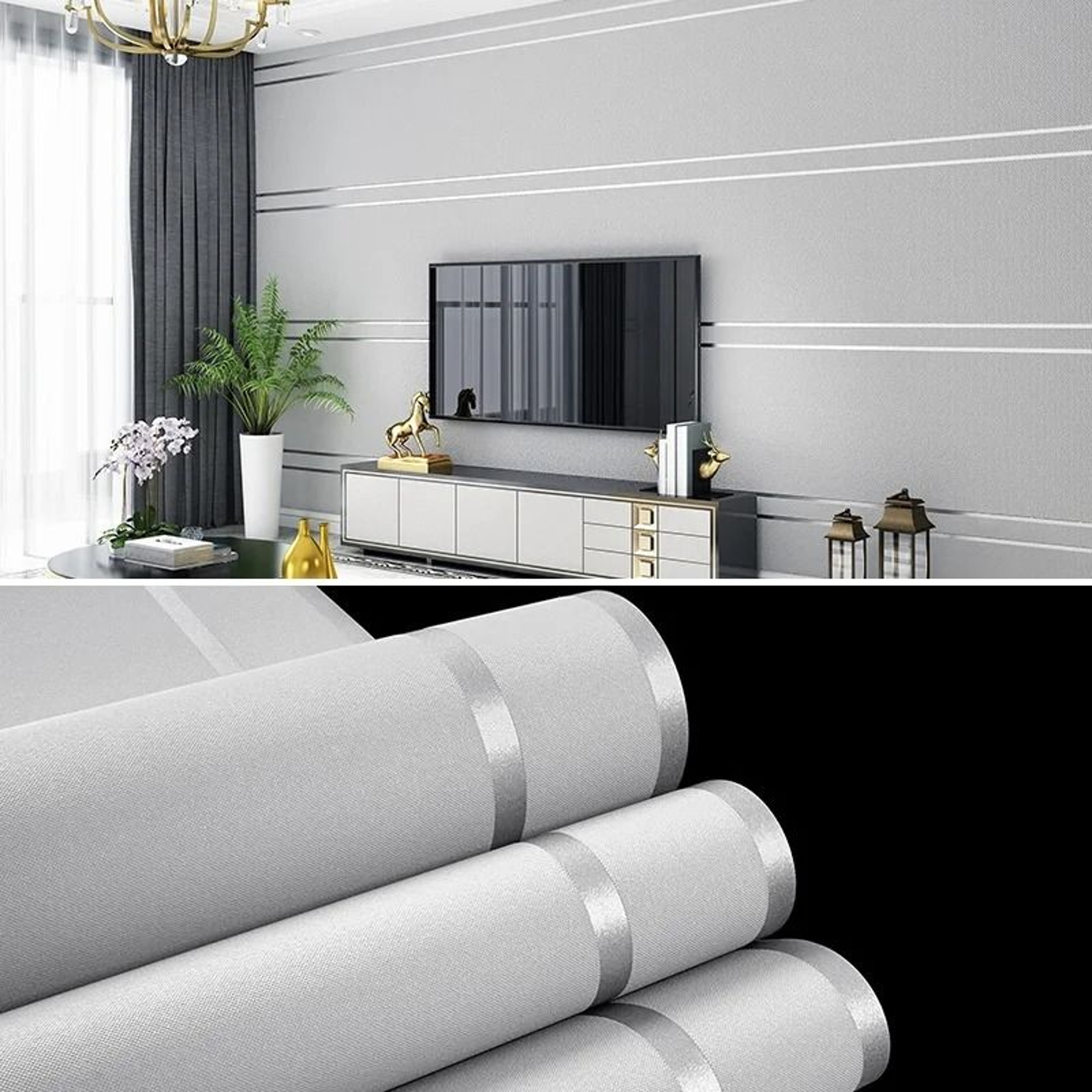 Deerskin Velvet Modern Striped Pattern Surface Roll Non Woven Fabric Wallpaper 0