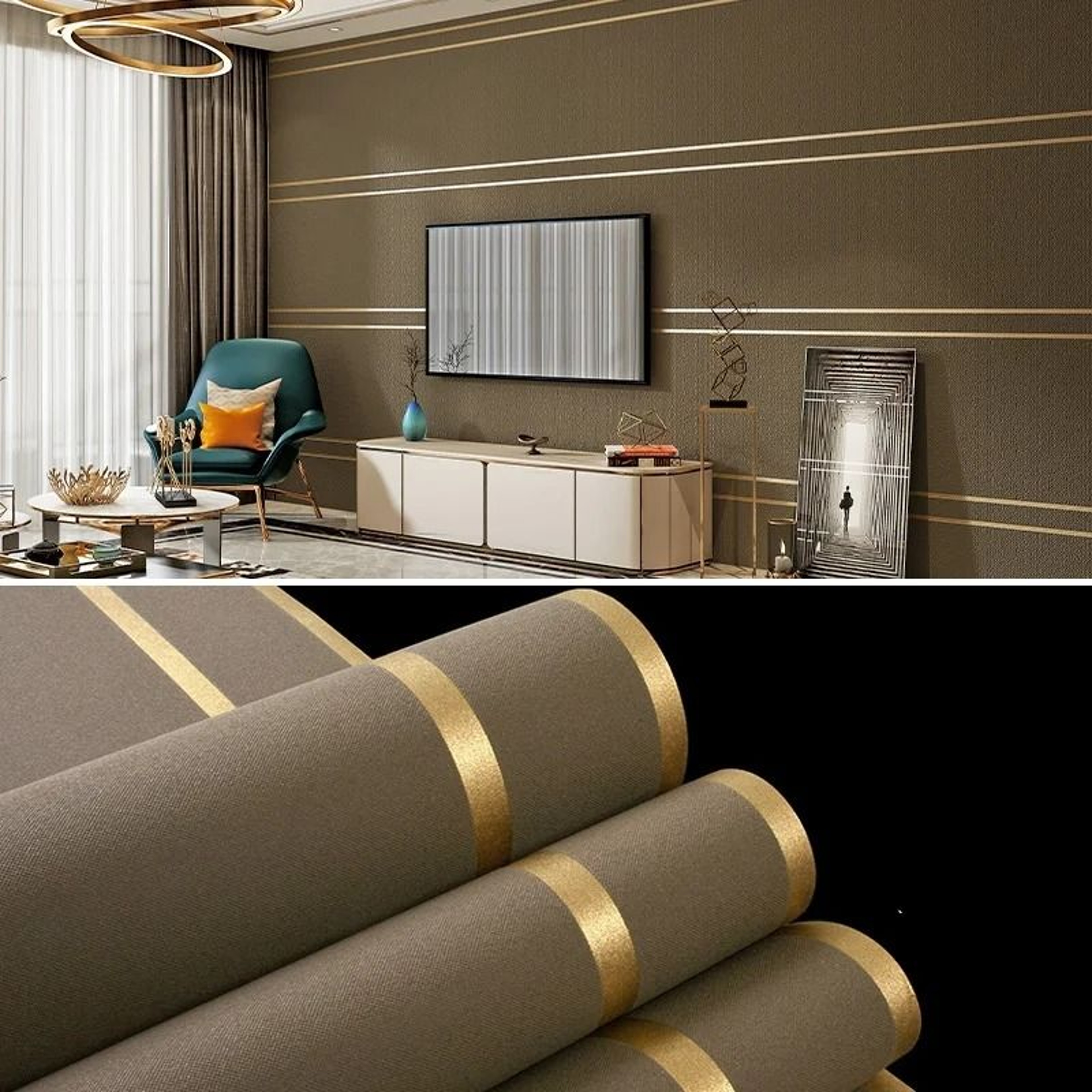 Deerskin Velvet Modern Striped Pattern Surface Roll Non Woven Fabric Wallpaper 10