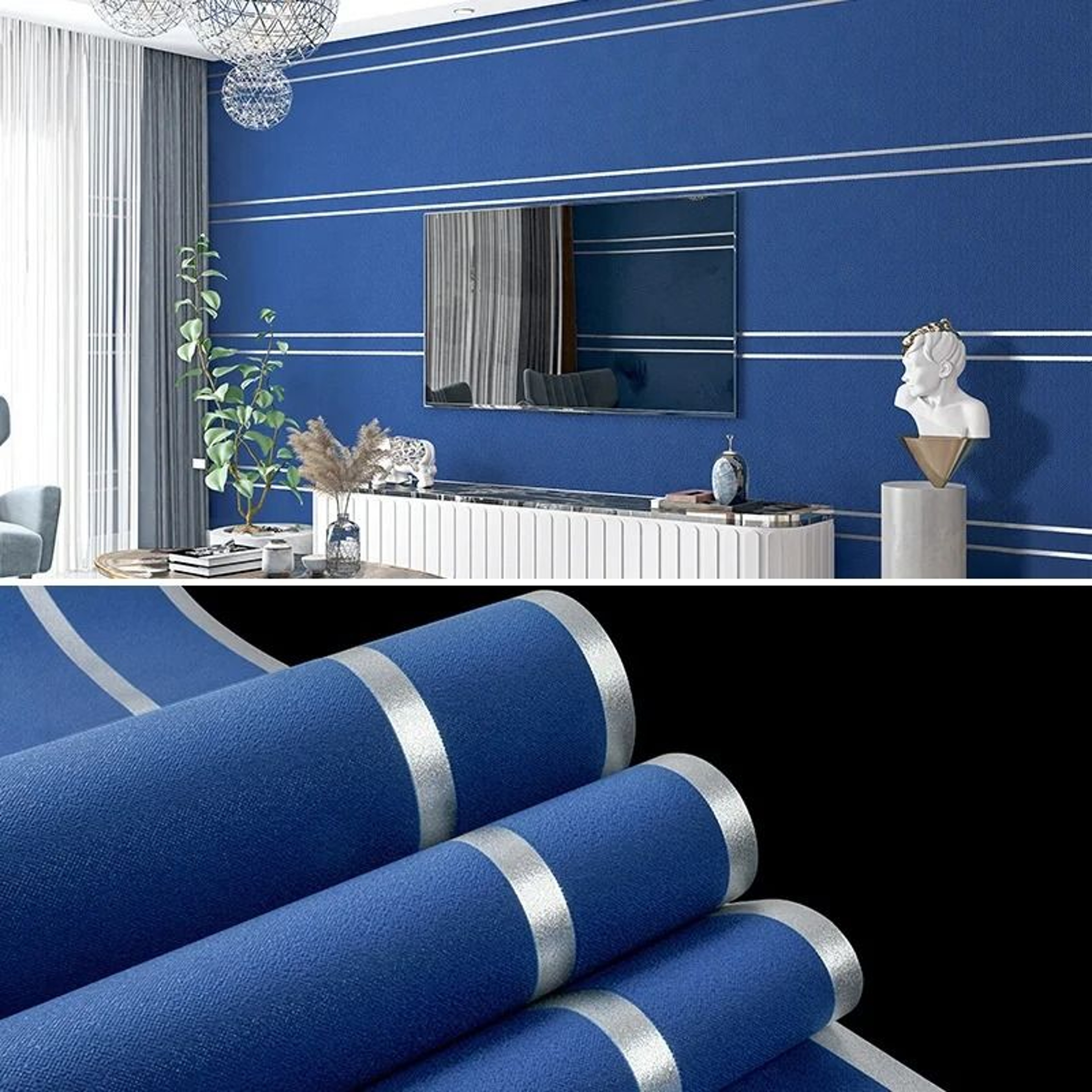 Deerskin Velvet Modern Striped Pattern Surface Roll Non Woven Fabric Wallpaper 13