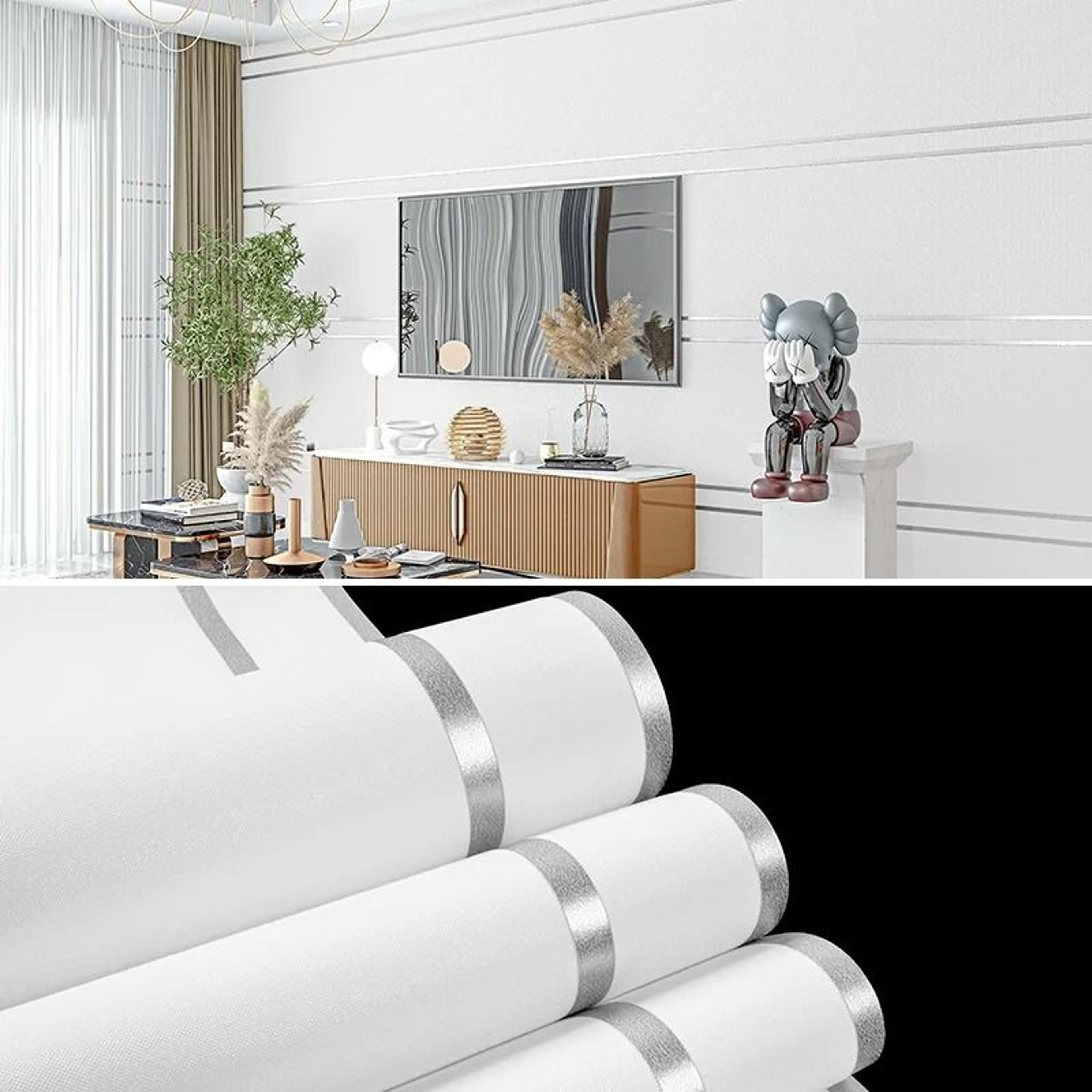 Deerskin Velvet Modern Striped Pattern Surface Roll Non Woven Fabric Wallpaper 7
