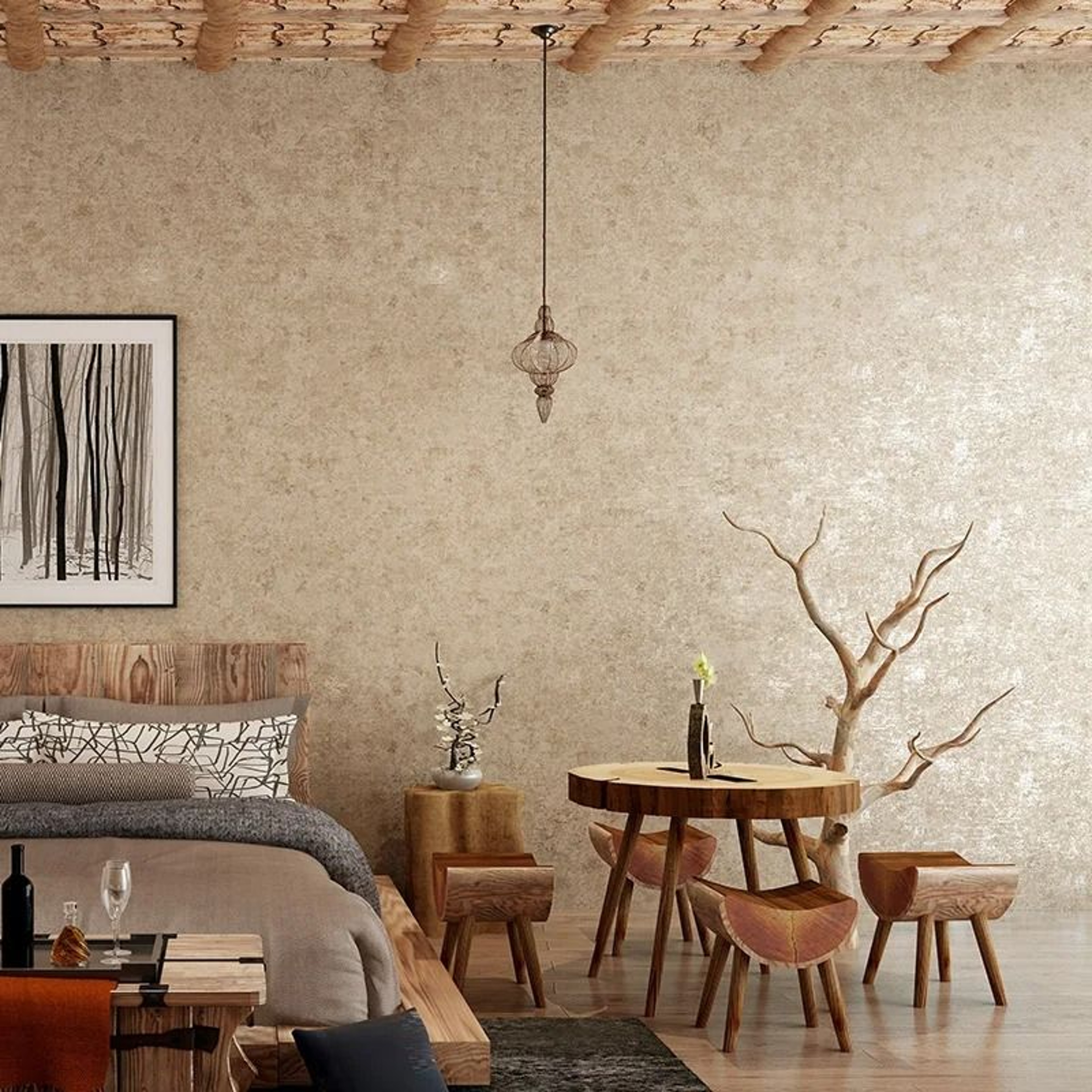 Retro Industrial Style Bronzing Pattern Surface Roll Non Woven Fabric Wallpaper 1