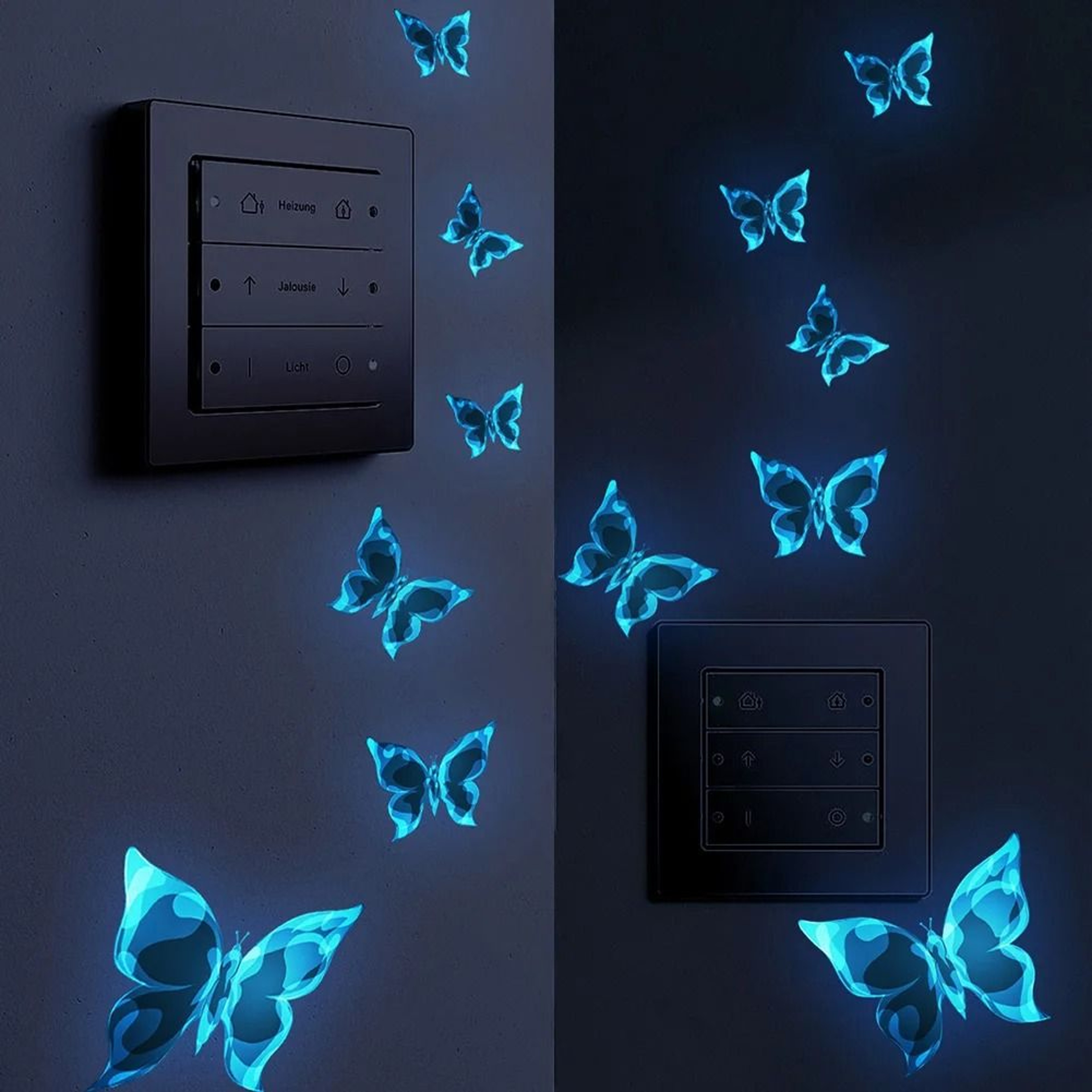 6 Piece Blue Glow In The Dark Butterfly Surface Stickers Luminous Cartoon Wall Decals 0