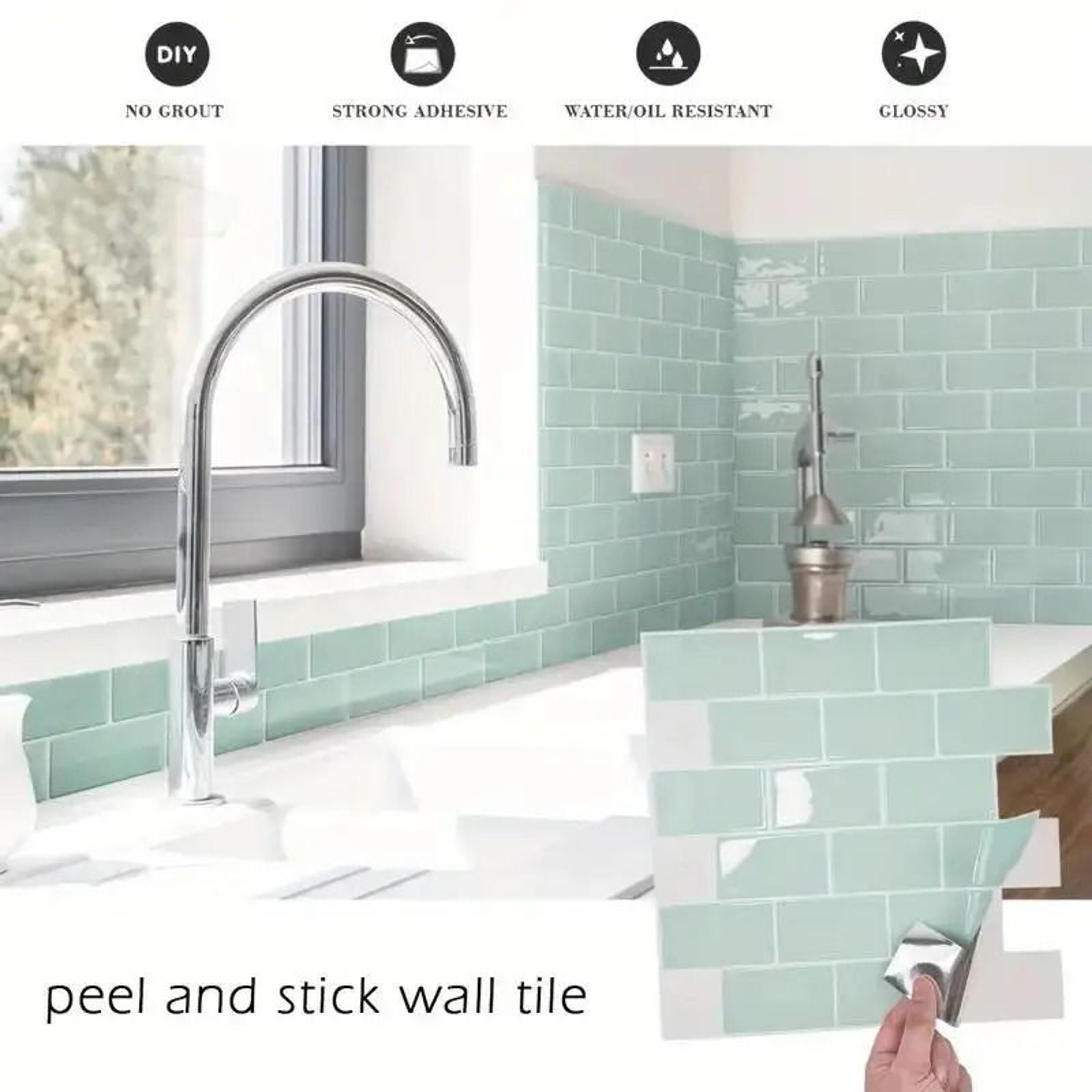 Heat Resistant Surface Panels Waterproof Self Adhesive Kitchen Backsplash Wall Tile Stickers 5