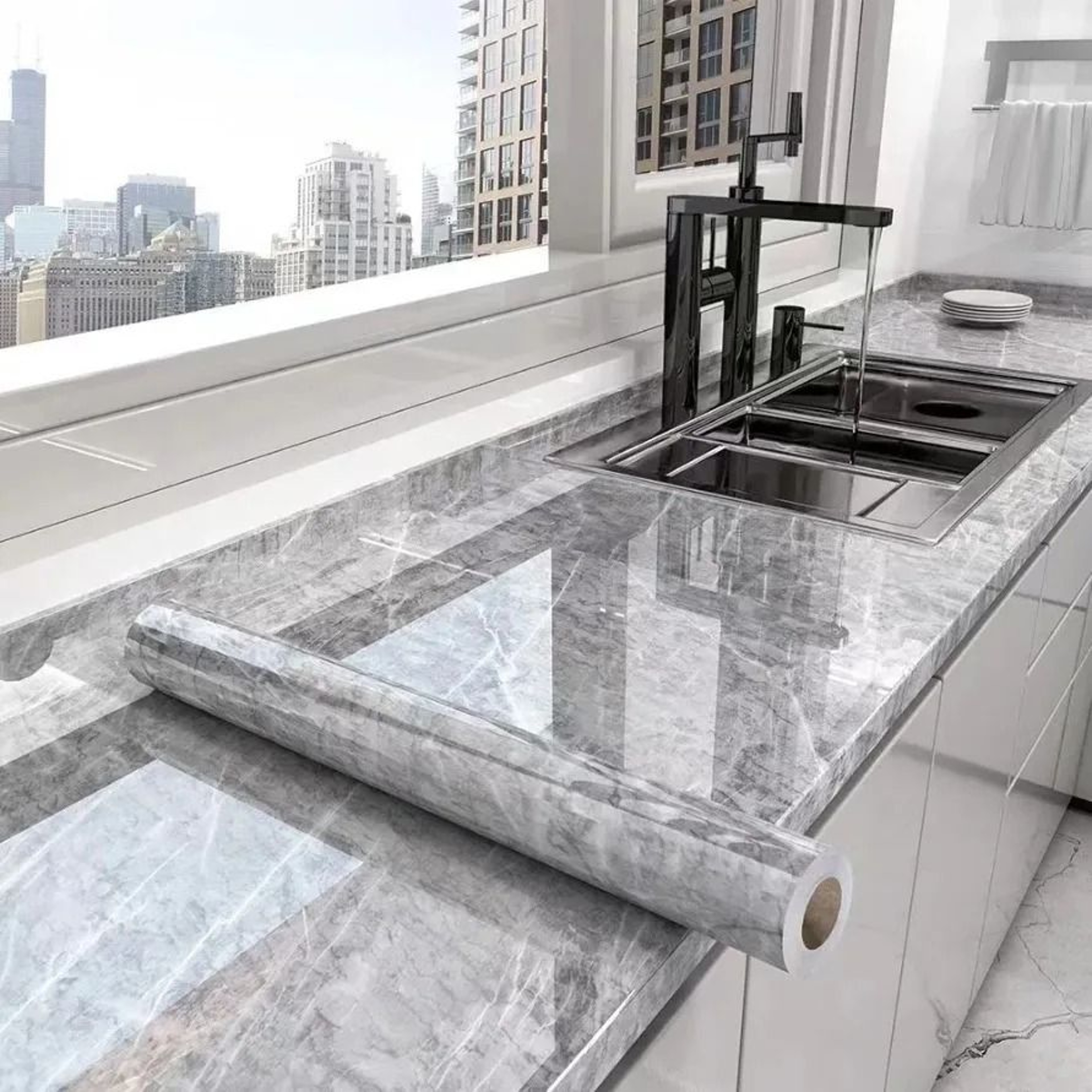 Oil Proof Marble Pattern Surface Roll Waterproof Self Adhesive Vinyl Wallpaper Countertop Cabinet F 0