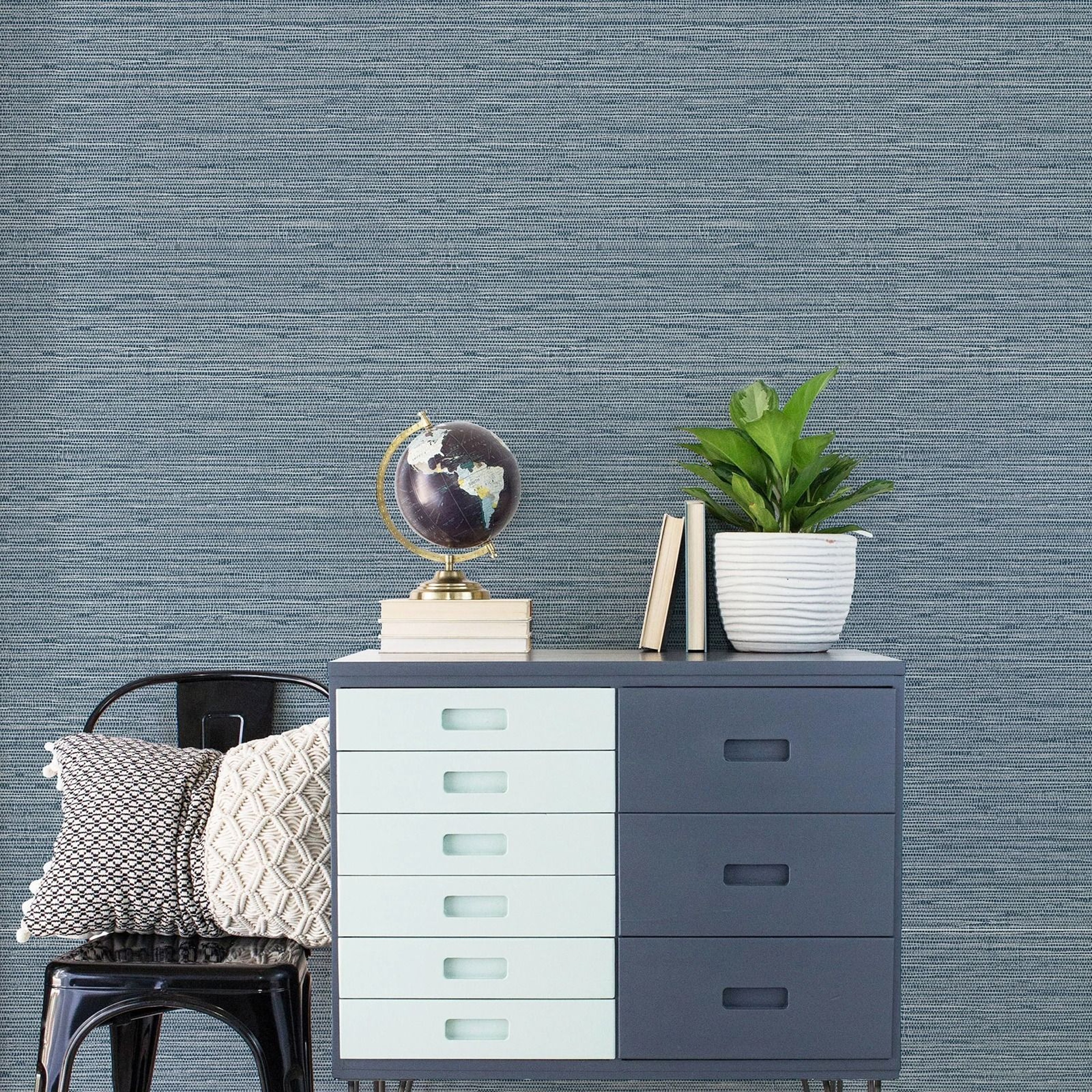 Blue Texture Straw Pattern PVC Peel Stick Wallpaper Cabinet Contact Paper 3